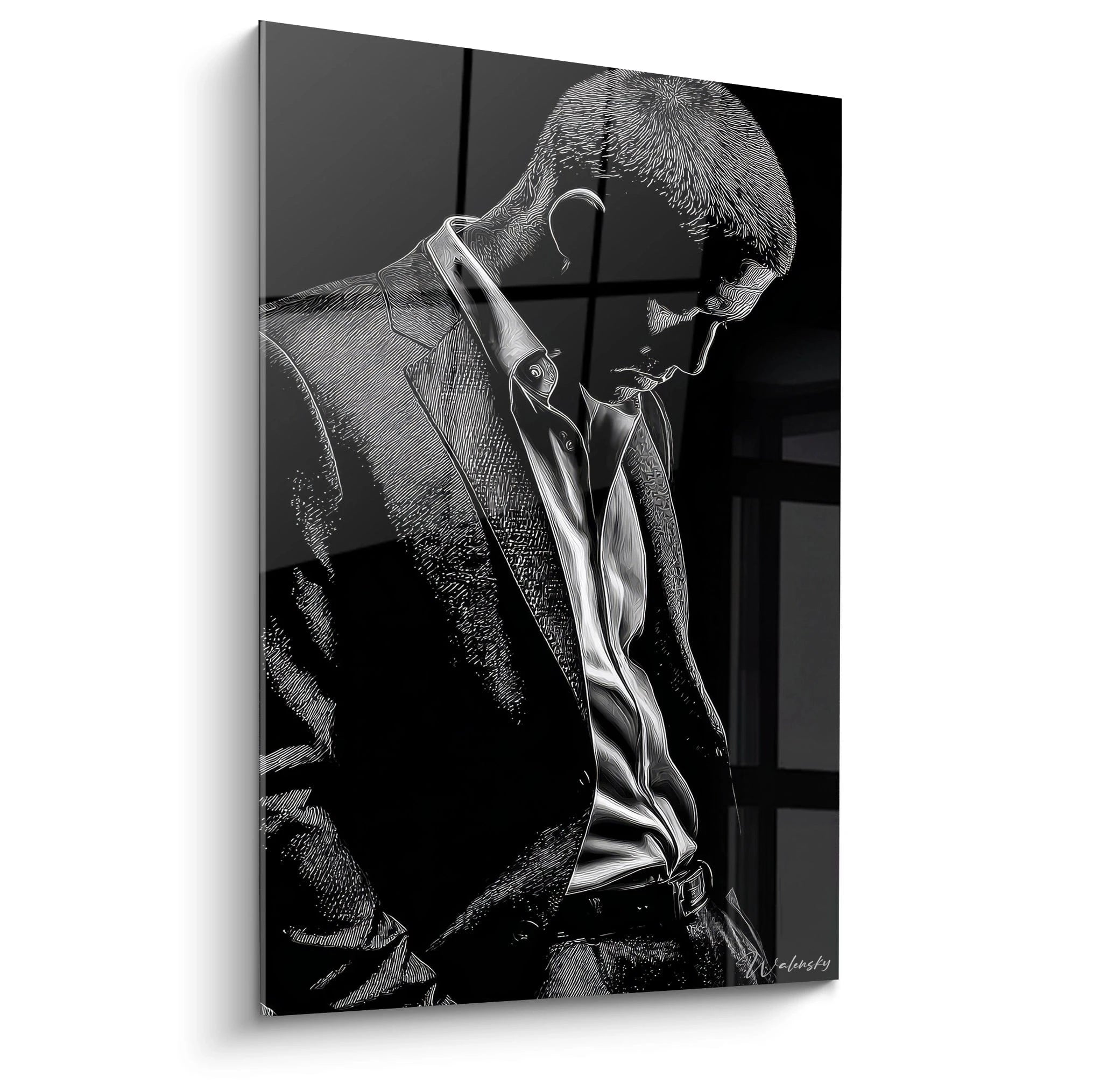 Tableau mural portrait masculin moderne en noir et blanc avec un homme en costume élégant