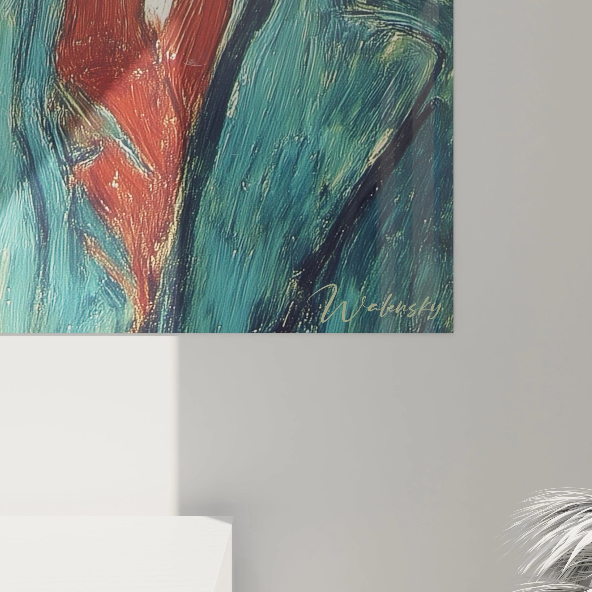 Tableau mural Walensky gros plan peinture texturée bleu turquoise et rouge, tableau mélancolie post impressionnisme