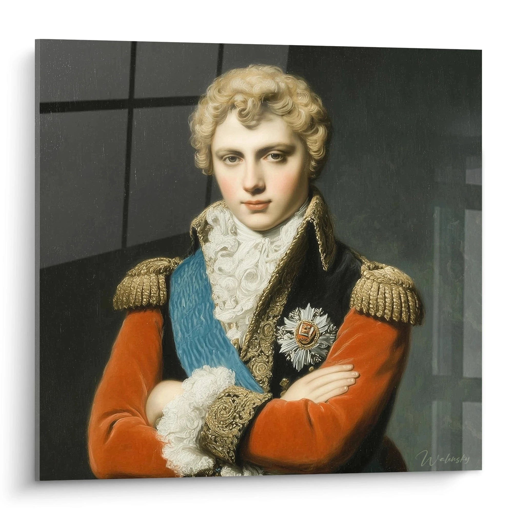 Walensky tableau portrait militaire néo classique d officier en uniforme rouge et bleu avec epaulettes