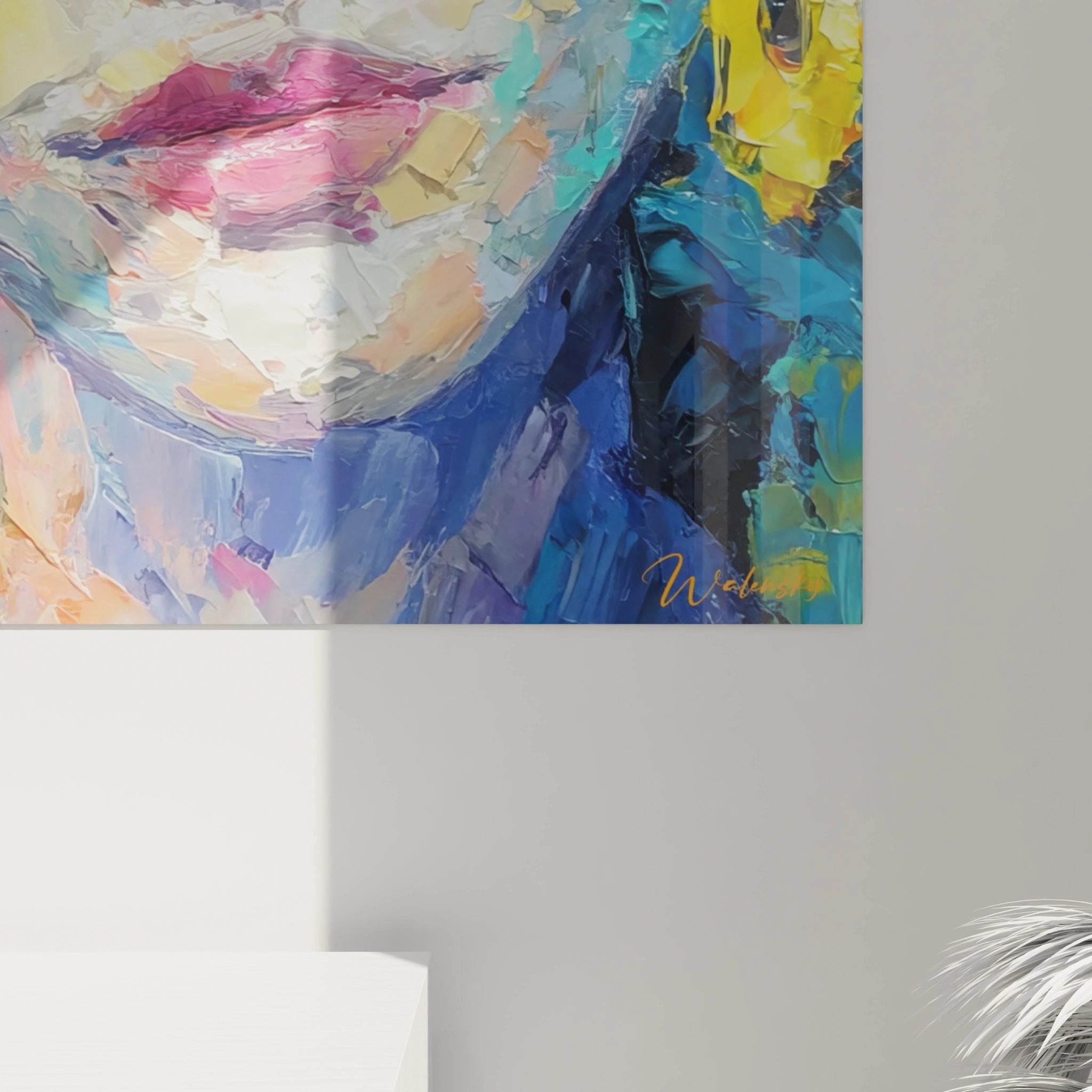 Tableau portrait moderne de Walensky avec des couleurs vives sur un mur décoratif