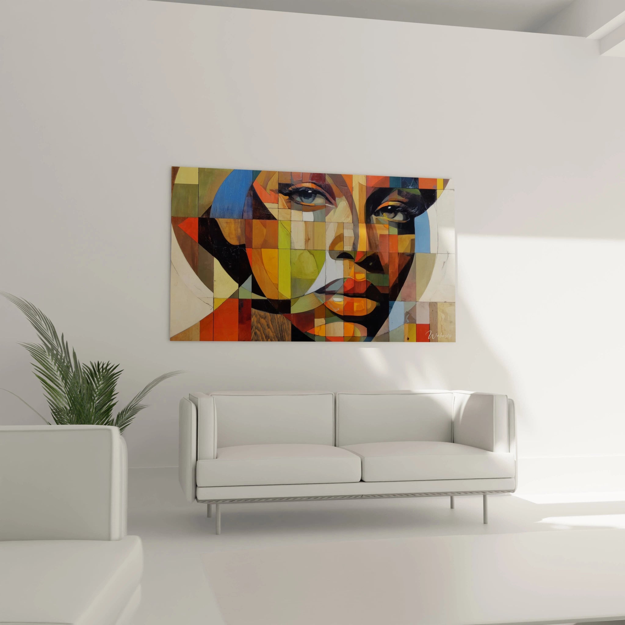 Tableau portrait mosaïque africain de Walensky, idéal pour décorer un salon moderne