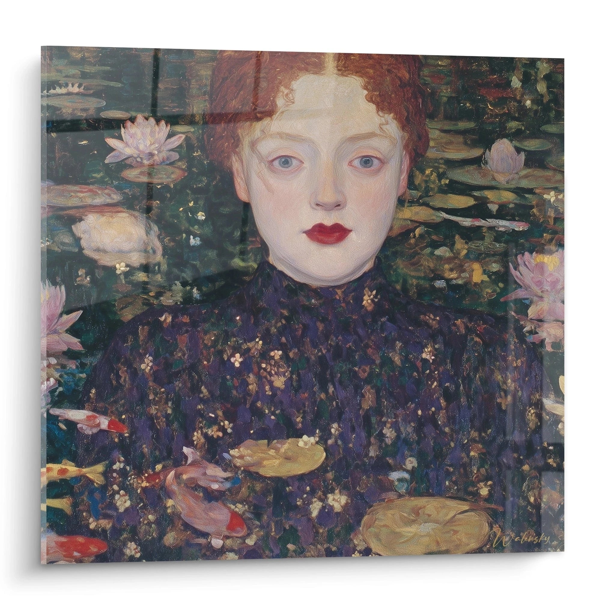 Tableau mural Walensky représentant une femme pâle au milieu de nénuphars tableau symboliste nénuphars