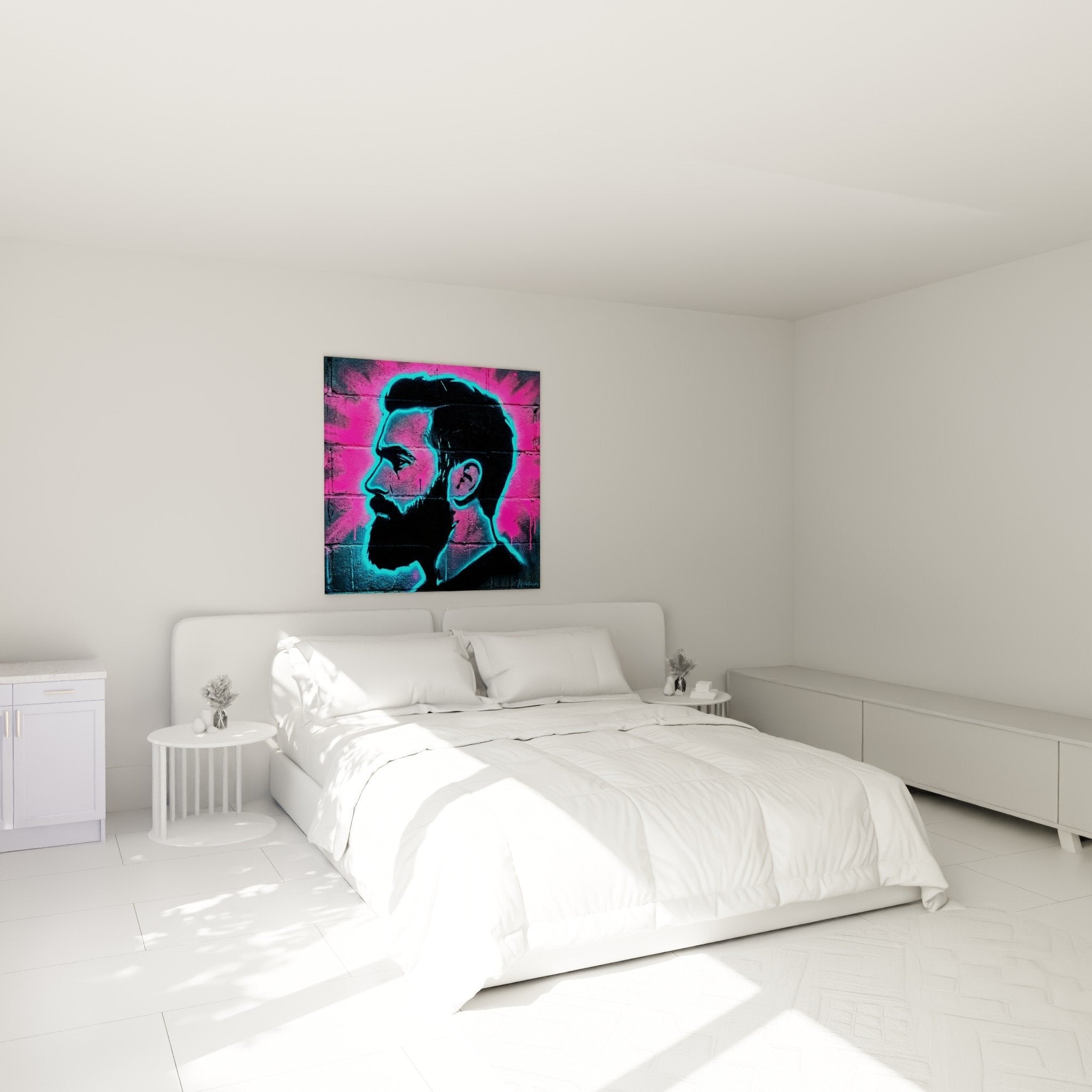 Porträt-Gemälde Neon Türkis Rosa modernes Schlafzimmer Wanddekoration Street Art Urban
