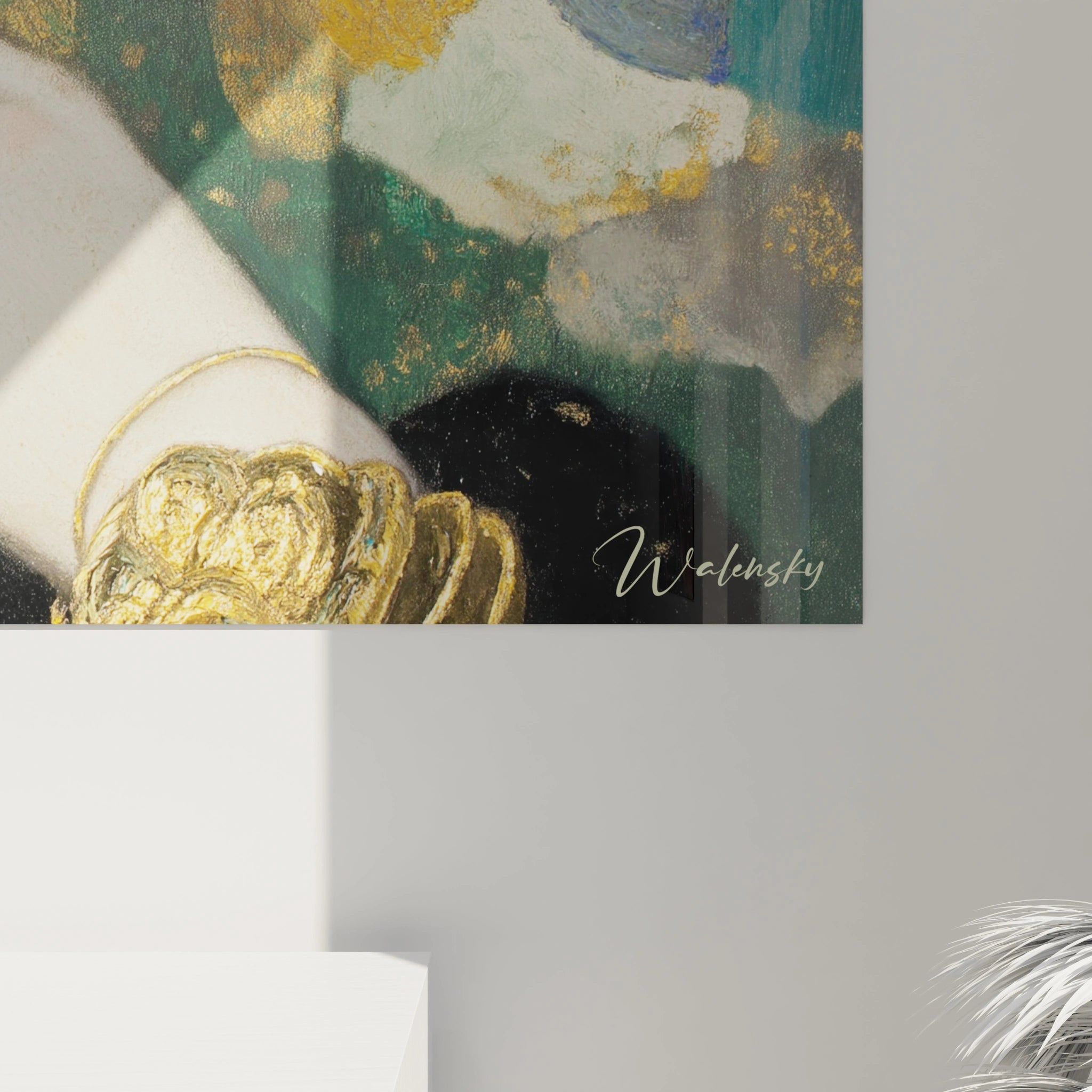 Tableau mural Walensky detail de portrait avec accents dores textures abstraites tableau portrait symboliste pour deco interieure