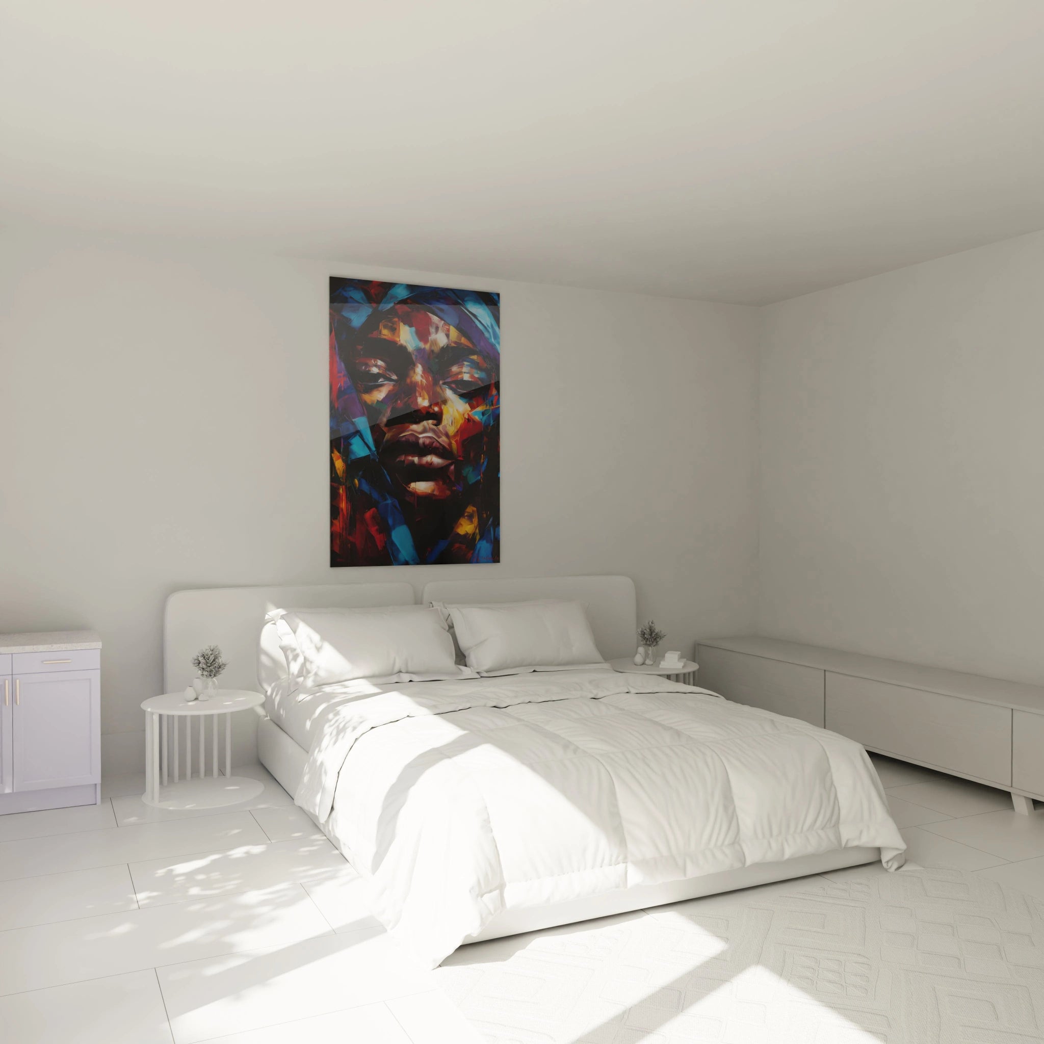 Tableau mural portrait africain moderne de Walensky, ajoutant une touche artistique à une chambre lumineuse