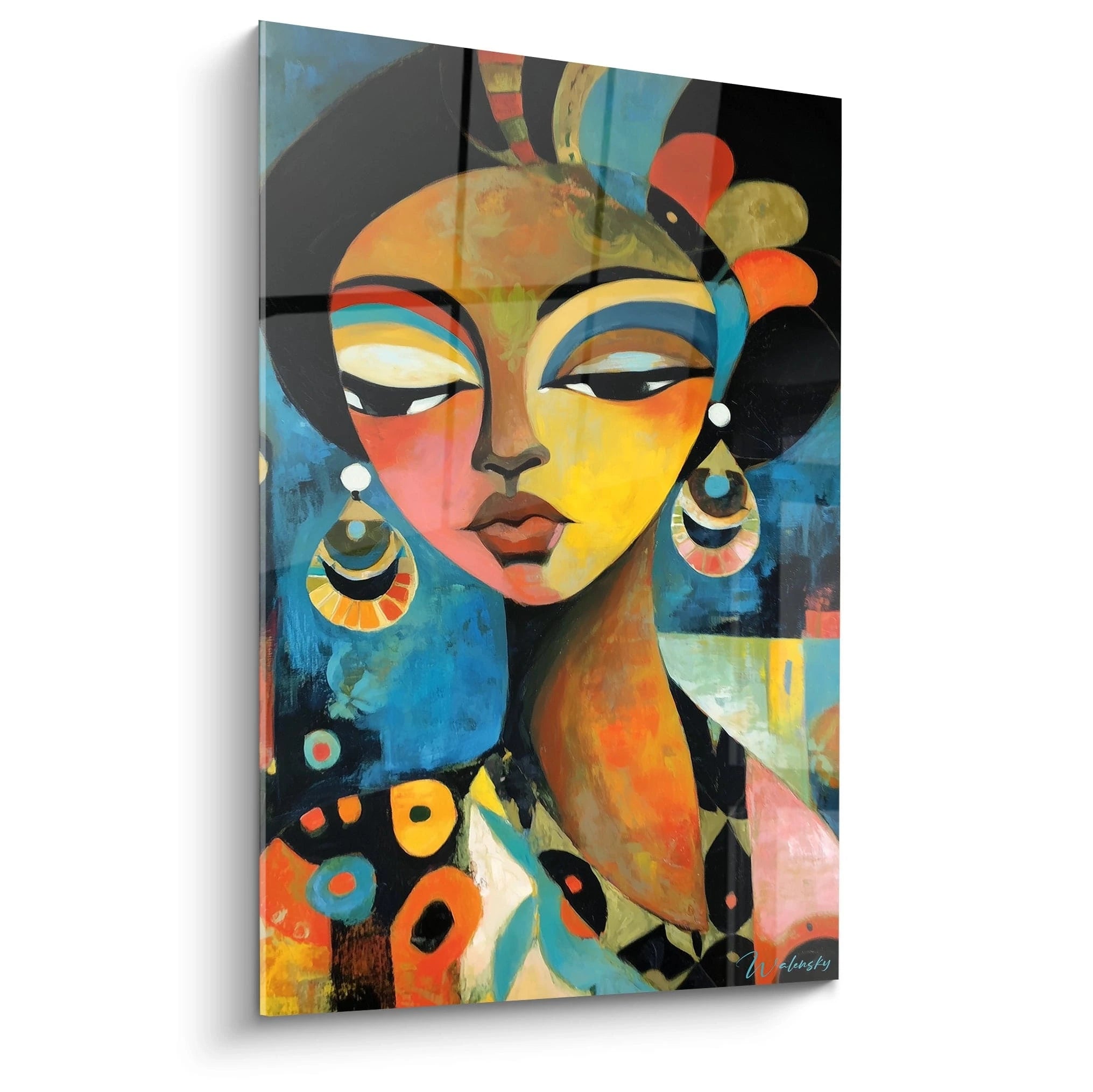 Tableau mural portrait africain moderne avec des couleurs vives et un design abstrait