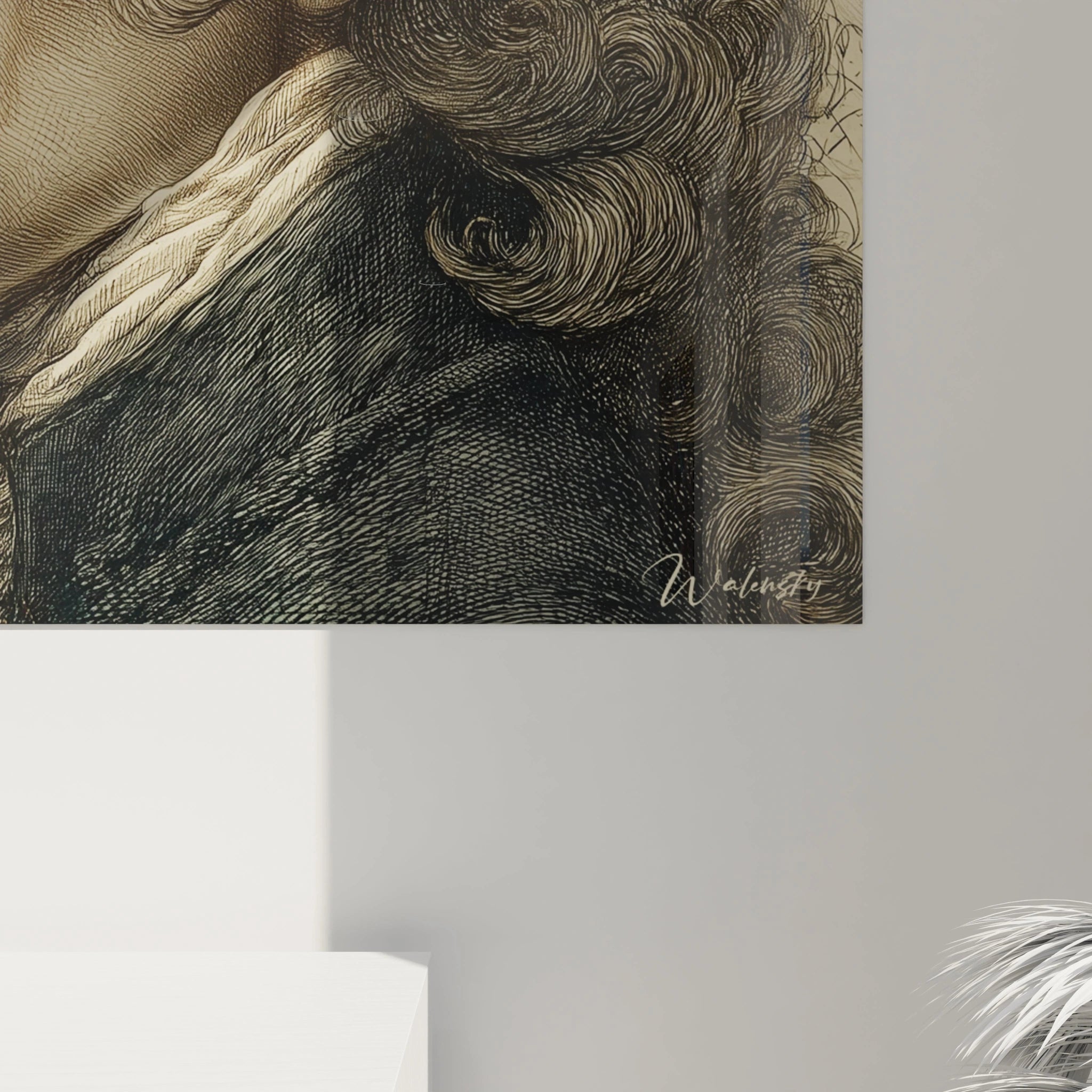 Tableau mural Walensky en gros plan montrant un tableau portrait gravé haut de gamme avec texture de gravure et signature