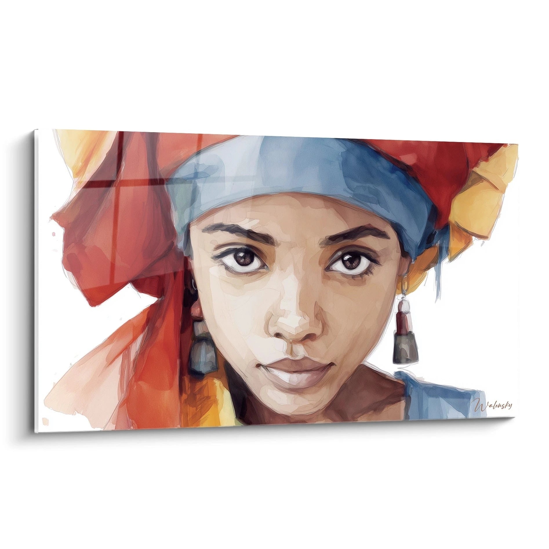 Tableau mural portrait africain moderne de Walensky avec un visage expressif et des couleurs vibrantes