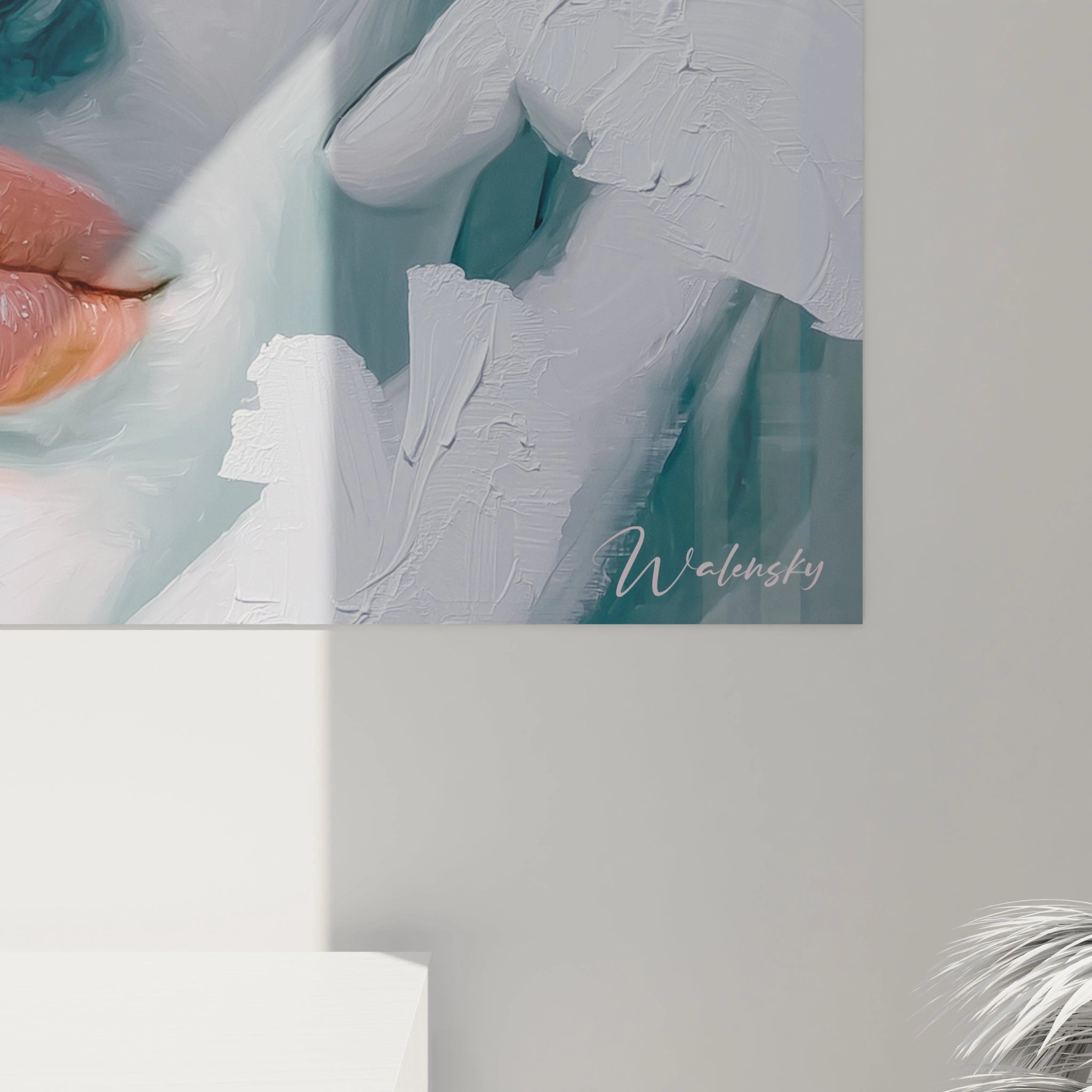 Tableau mural Walensky tableau portrait yeux océan gros plan lèvres et main texturée peinture spatulée