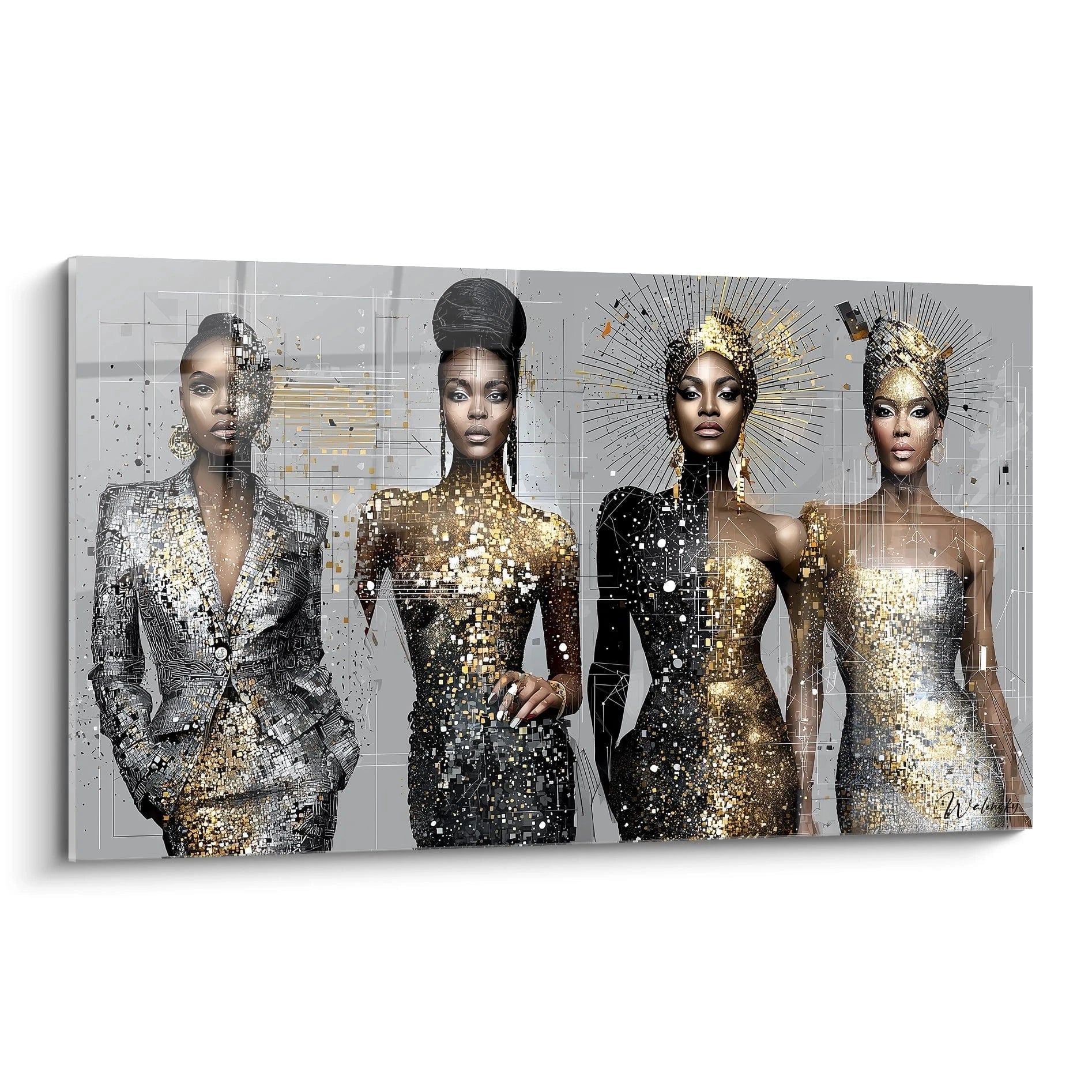 Tableau mural portraits féminins haute couture avec des modèles élégants en tenues scintillantes