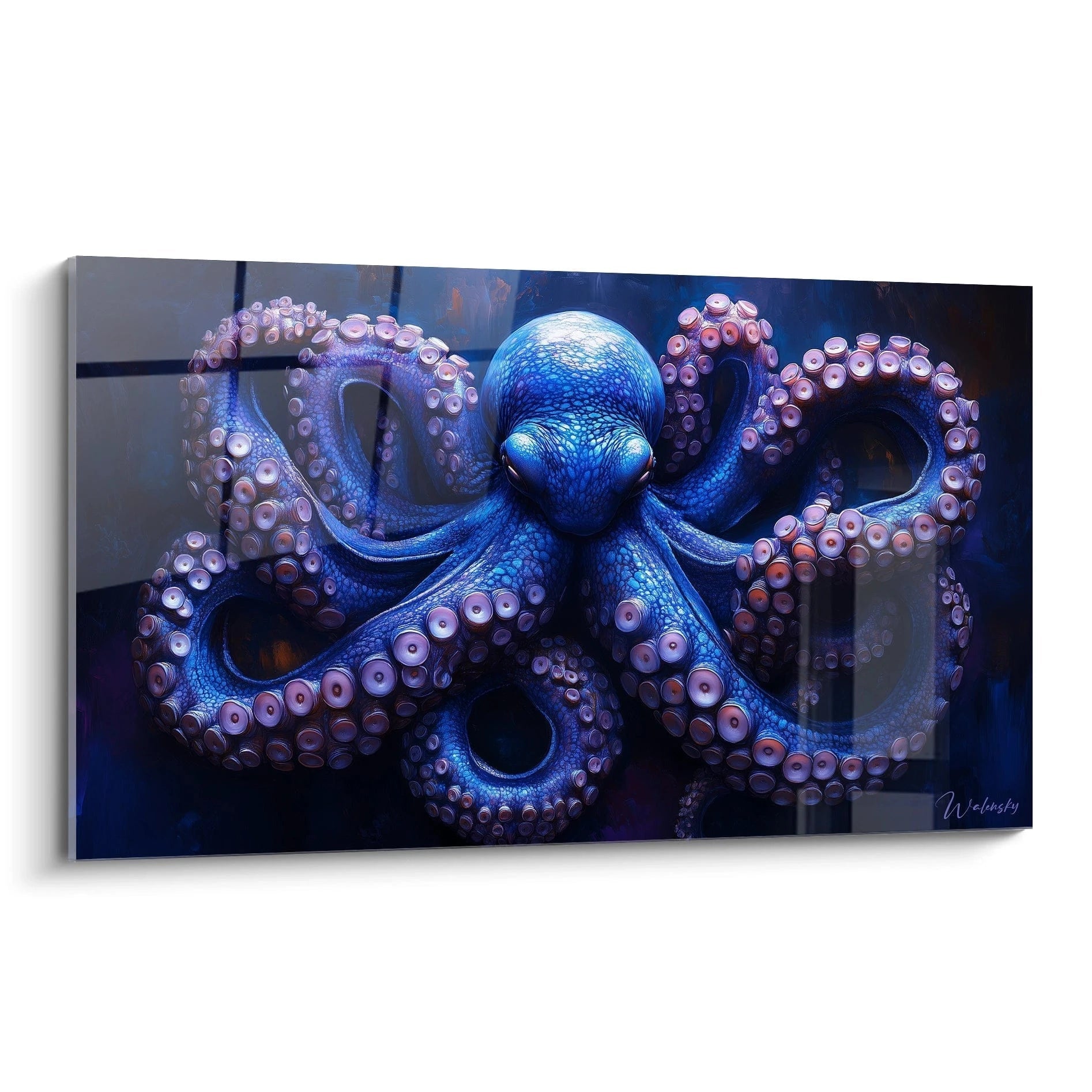 Tableau poulpe bleu Walensky avec tentacules détaillées pour décoration murale moderne
