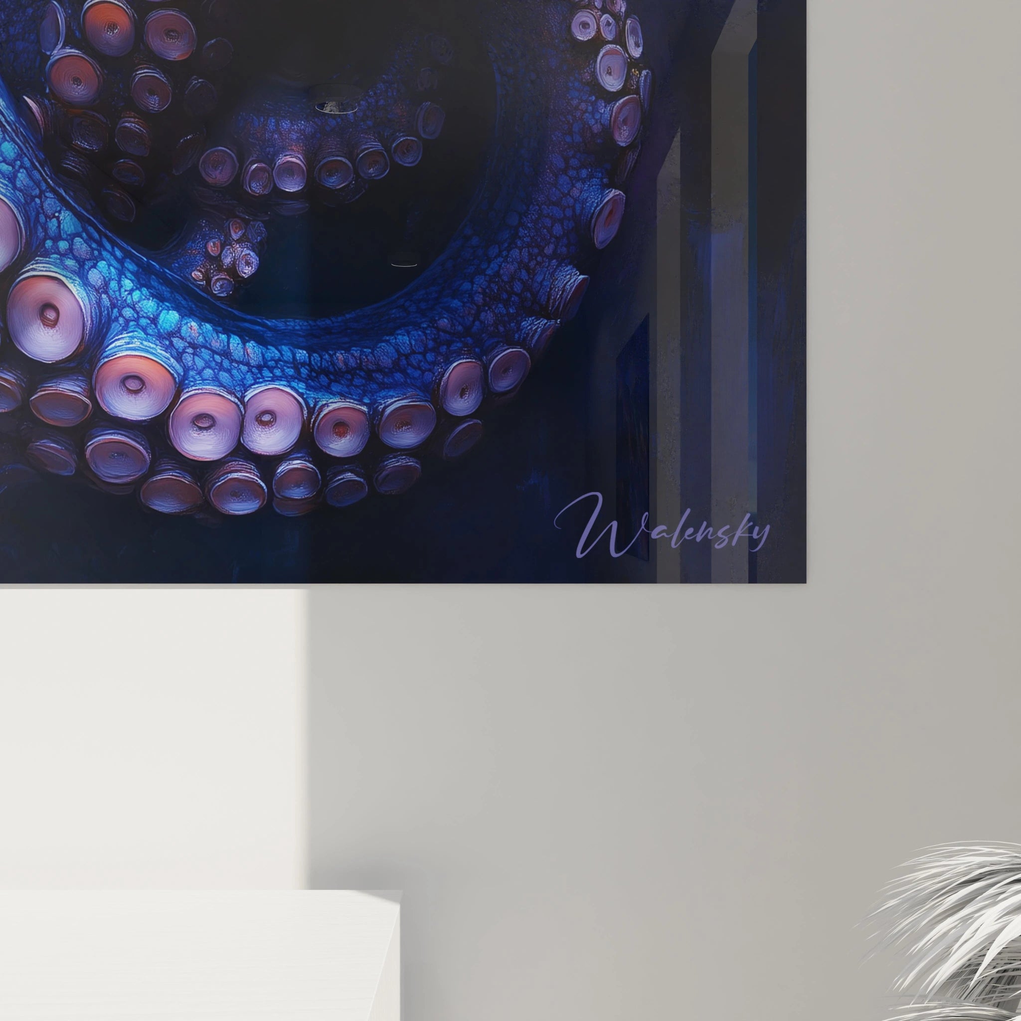 Tableau poulpe Walensky en gros plan montrant les tentacules détaillés aux couleurs bleu et violet