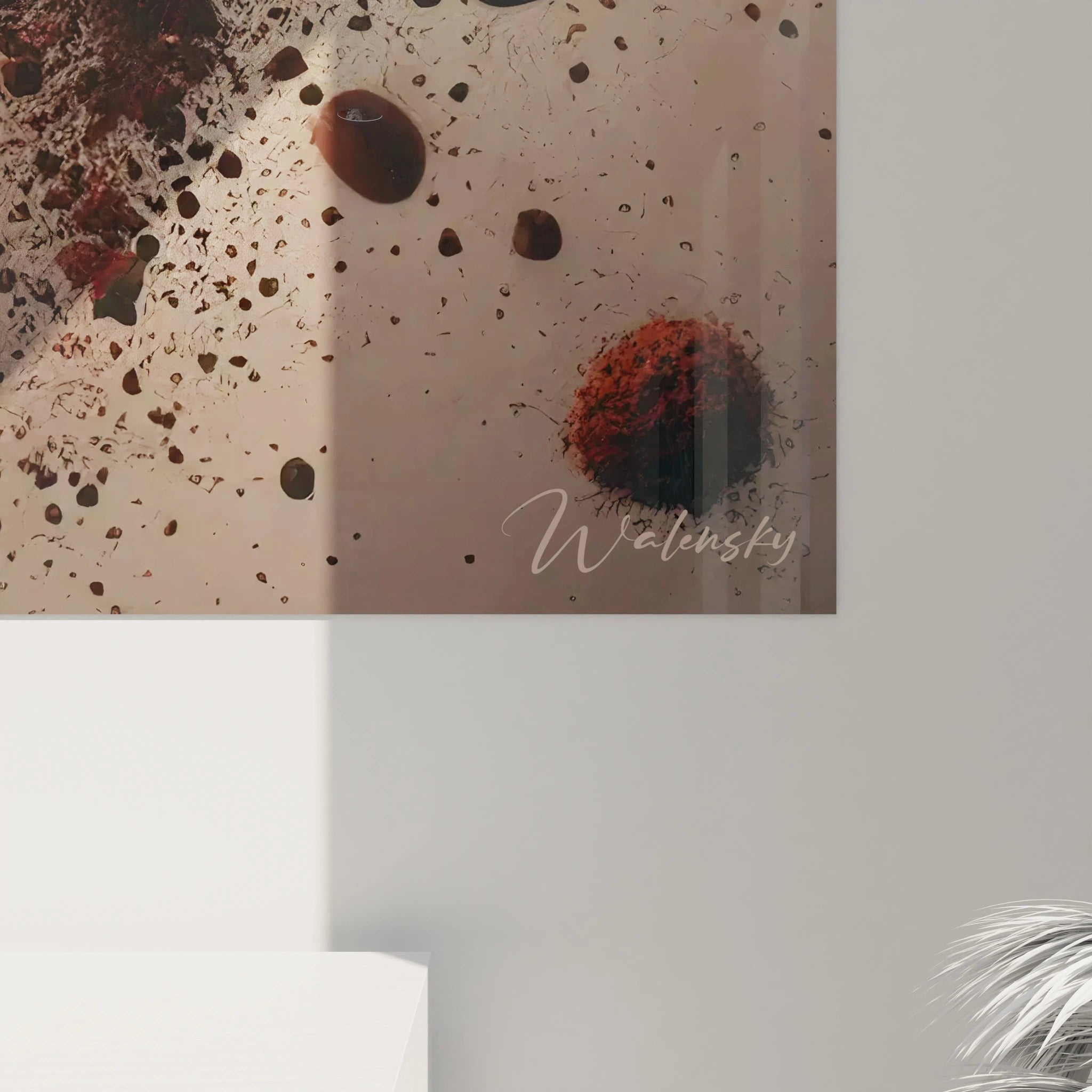 Vue rapprochée d'un angle en bas à droite d'un tableau cuisine en verre acrylique - Détails de qualité supérieure - Art mural géant avec finition impeccable - Décoration murale pour cuisine moderne - Matériaux de haute qualité et design sophistiqué