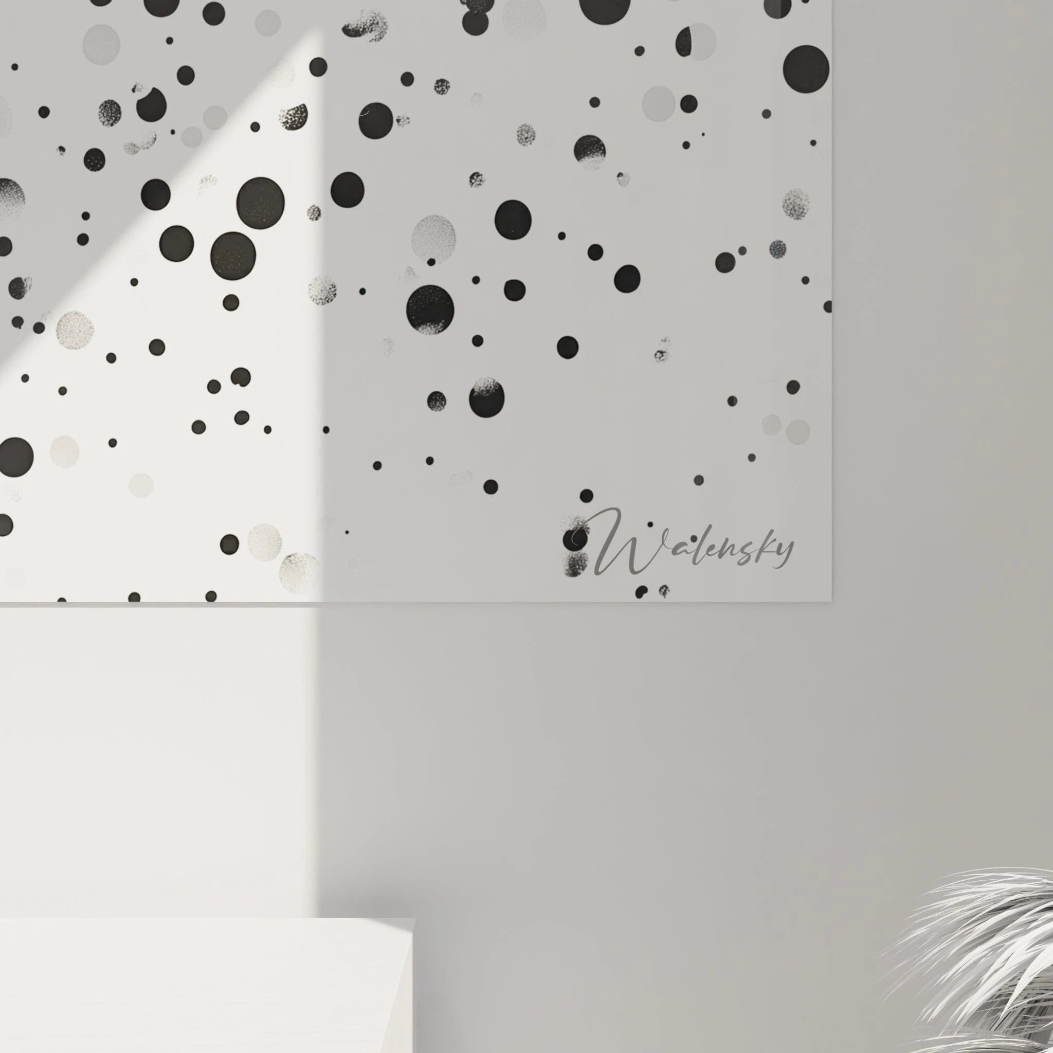 Tableau tacheté noir et blanc de Walensky avec un design moderne et abstrait pour décoration intérieure