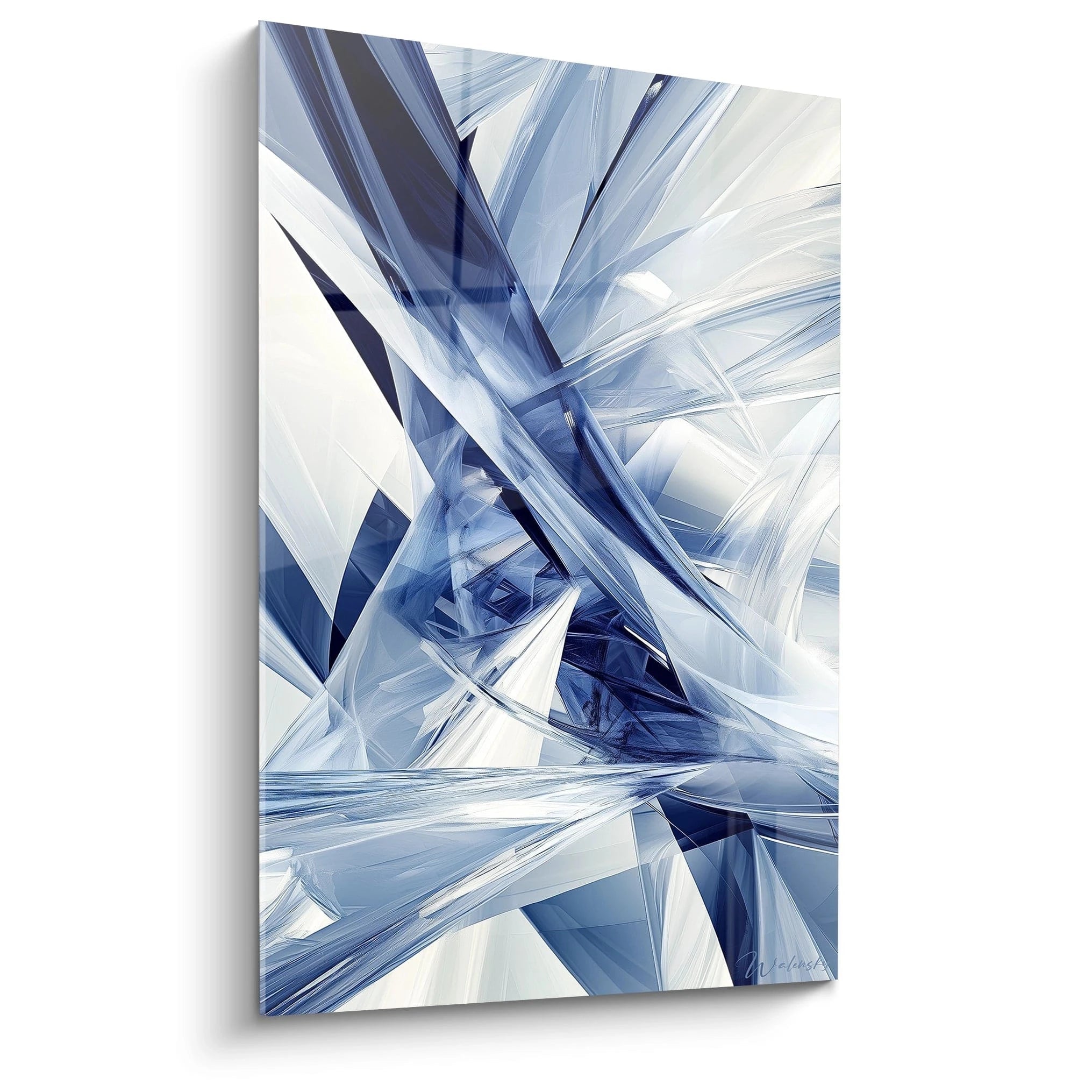 Tableau géométrique abstrait bleu et blanc de Walensky pour décoration moderne