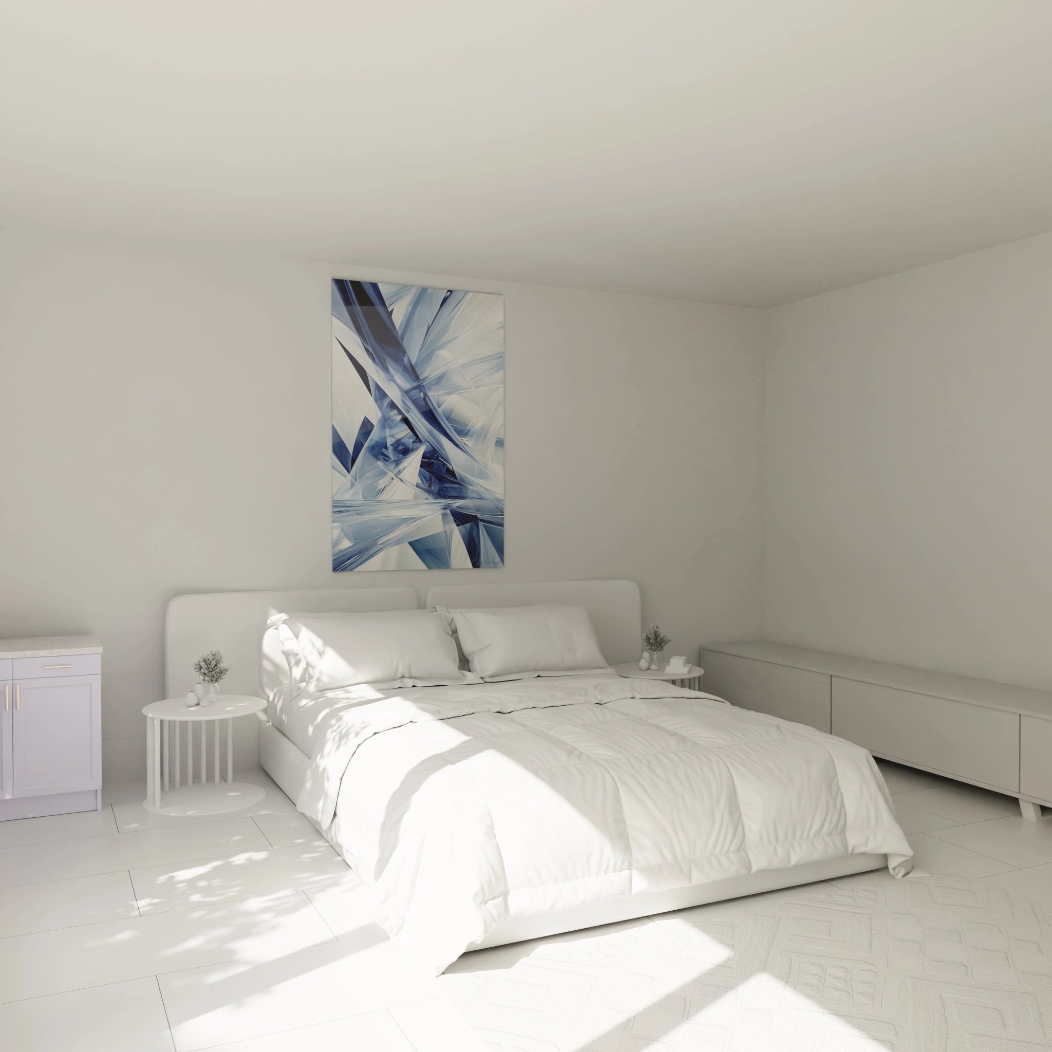 Tableau géométrique abstrait en bleu de Walensky, idéal pour décorer une chambre moderne