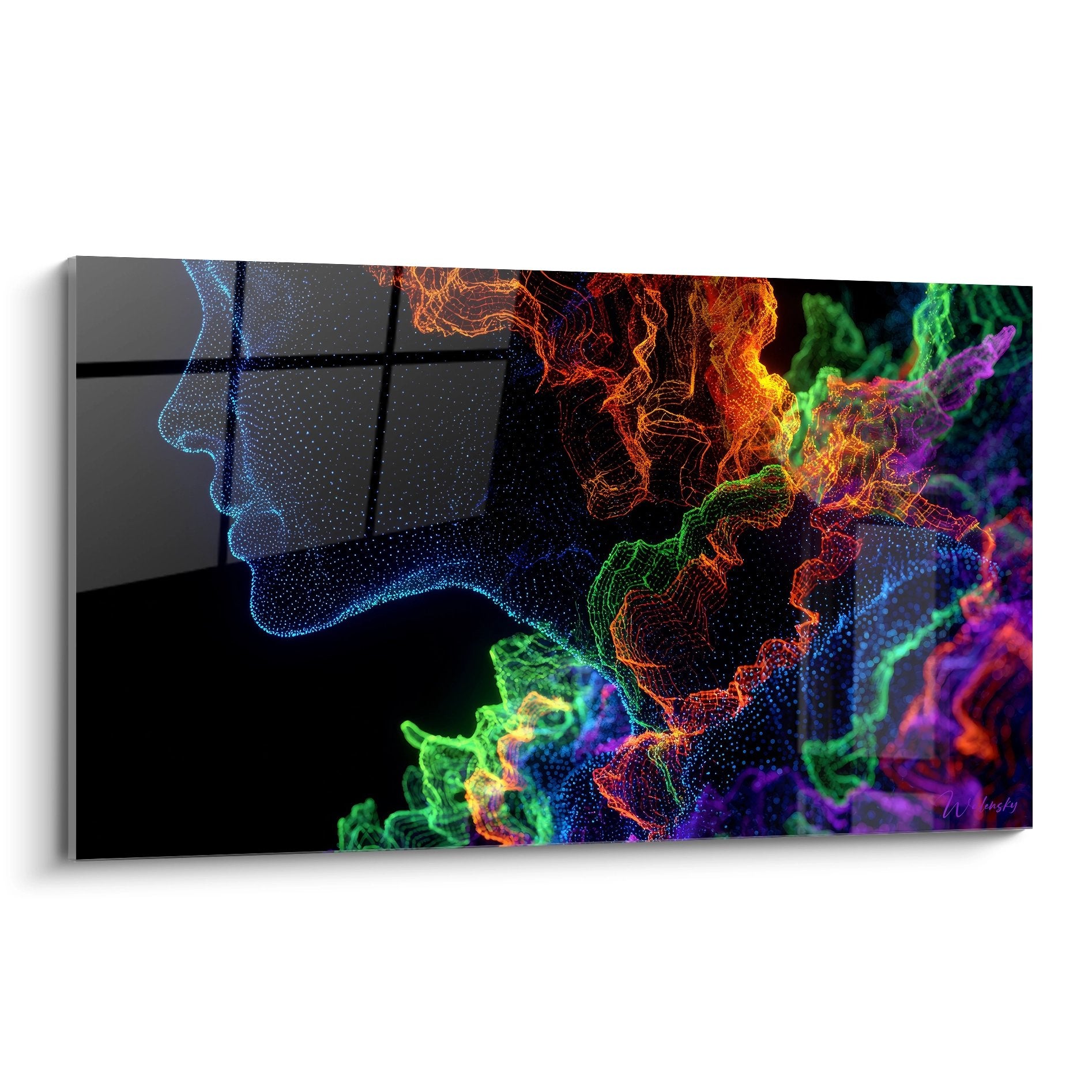 Tableau mural profil humain digital aux couleurs néon, art futurisme abstrait moderne