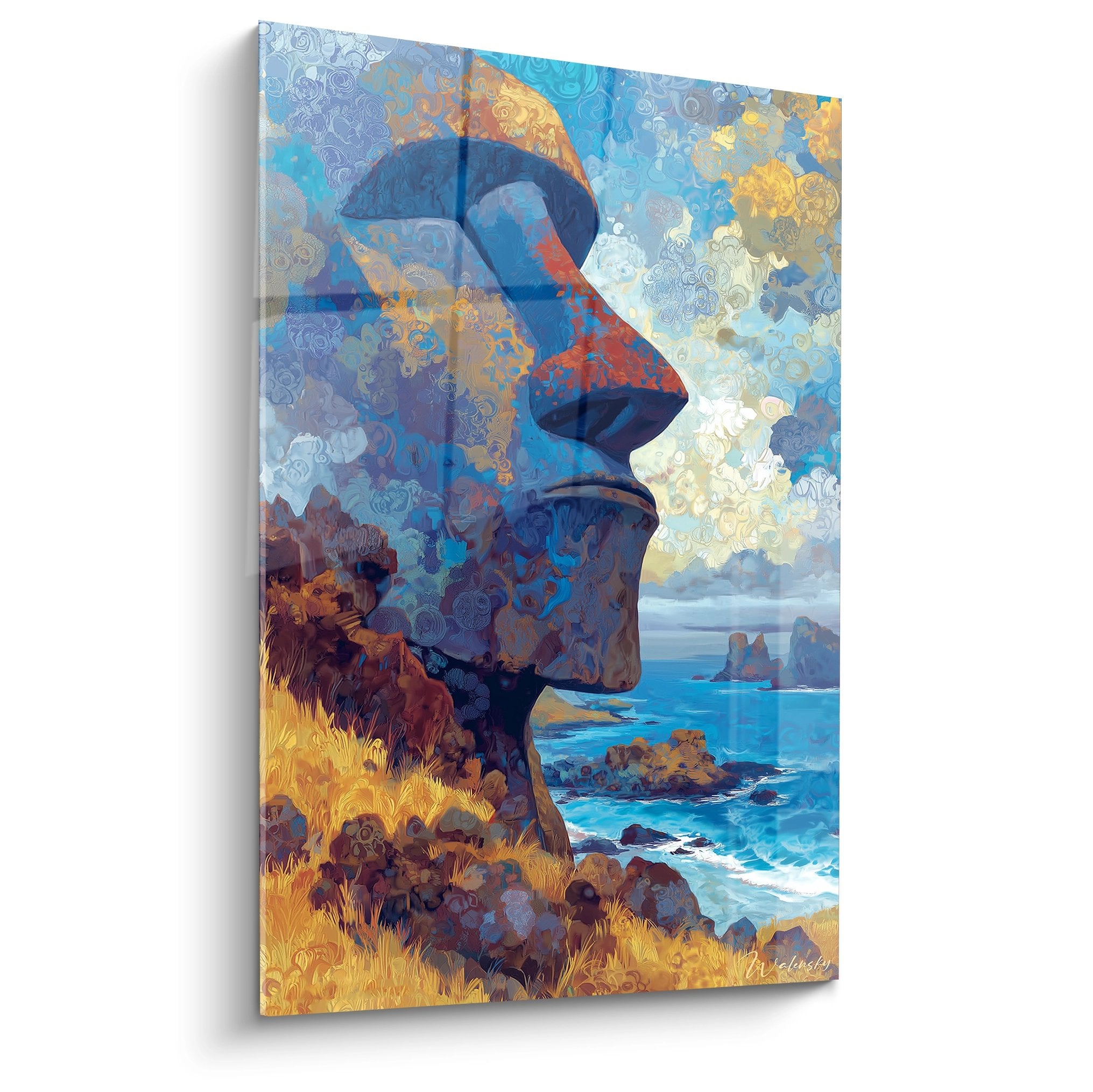 Tableau mural profil masculin contemplatif face océan motifs floraux îles archipels art décoratif