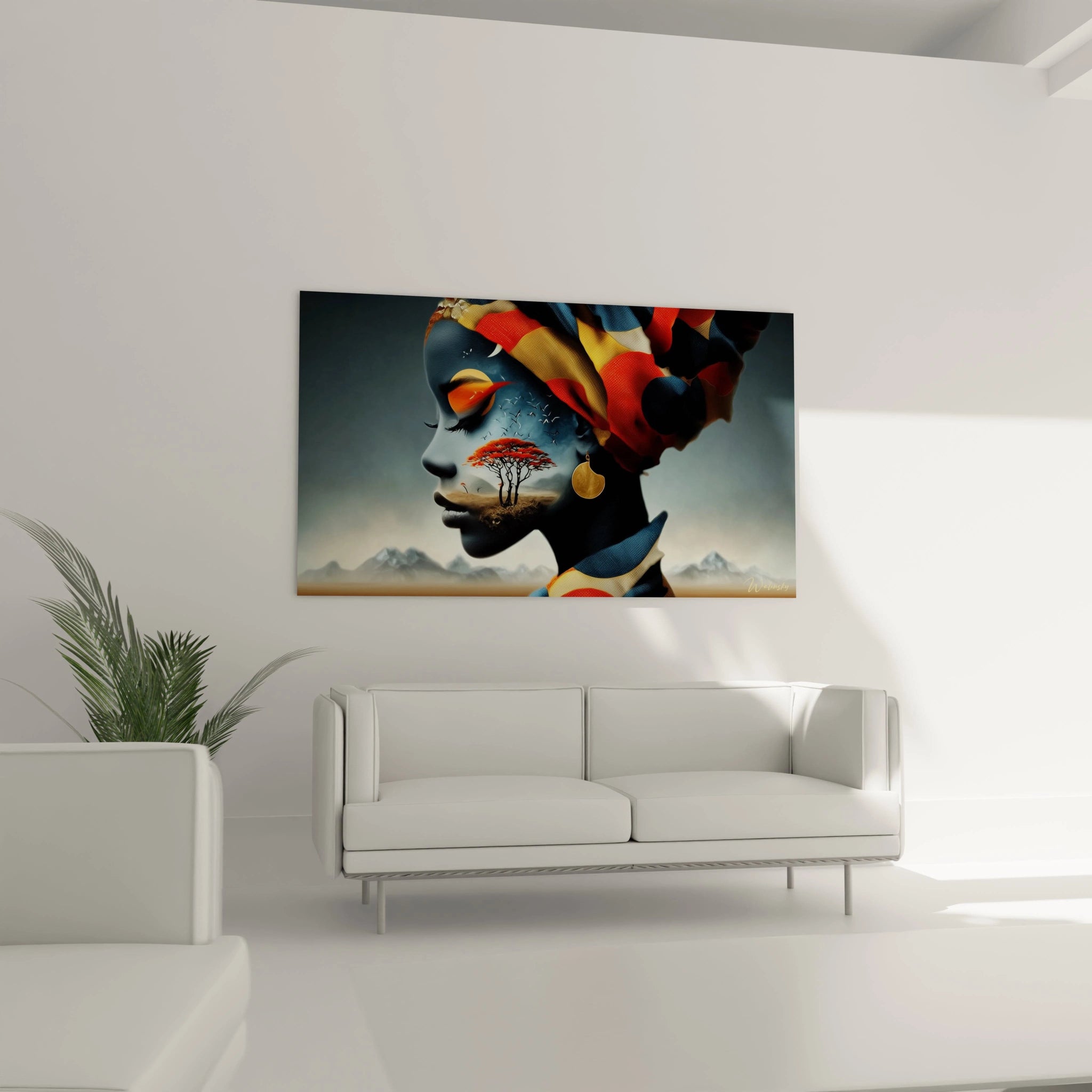 Tableau mural visage africain de Walensky avec des couleurs vives et un design artistique contemporain