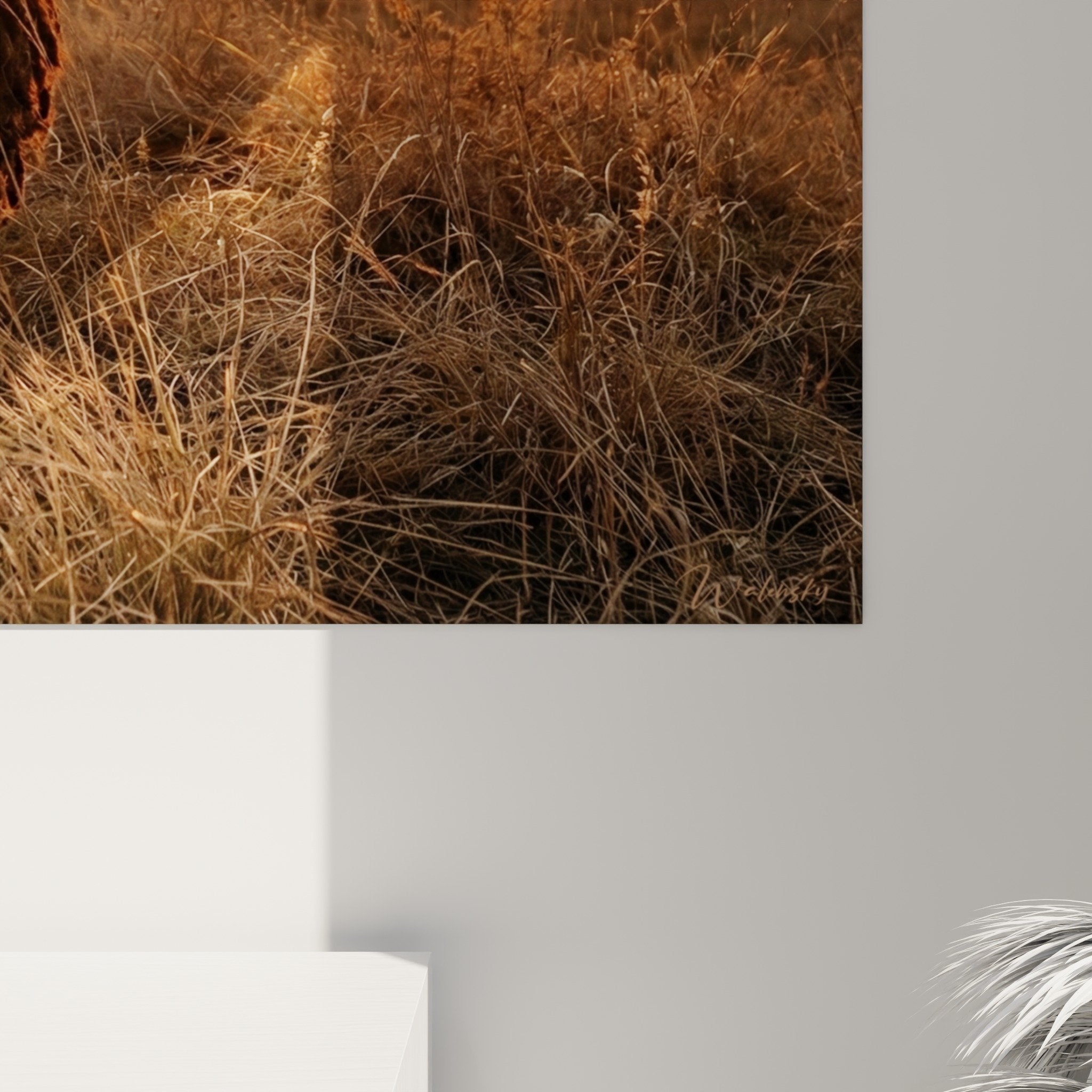 Puli Golden Prairie artwork displayed as wall decoration with cosy natural ambiance