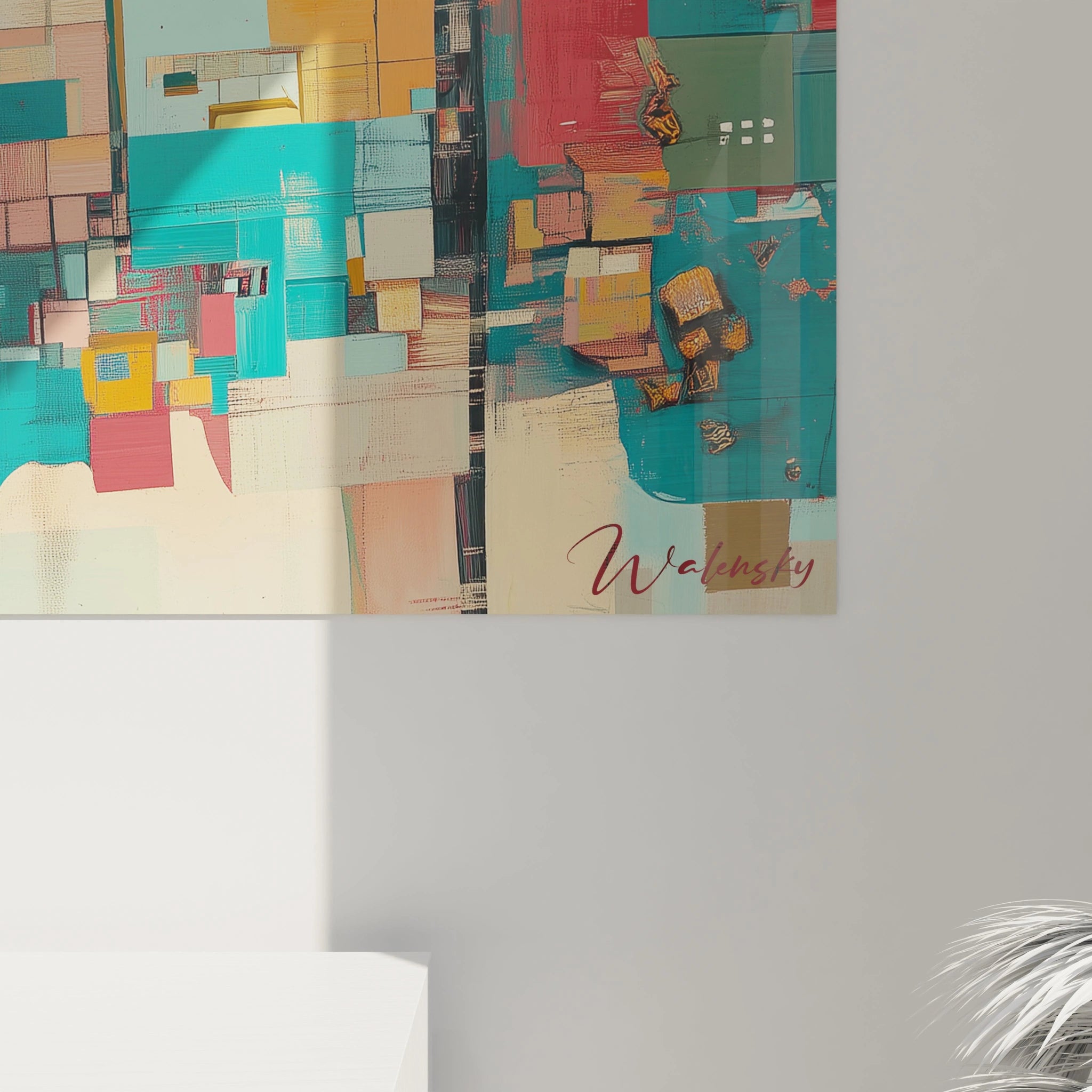 Tableau cubisme abstrait de Walensky avec des couleurs vives et des formes géométriques