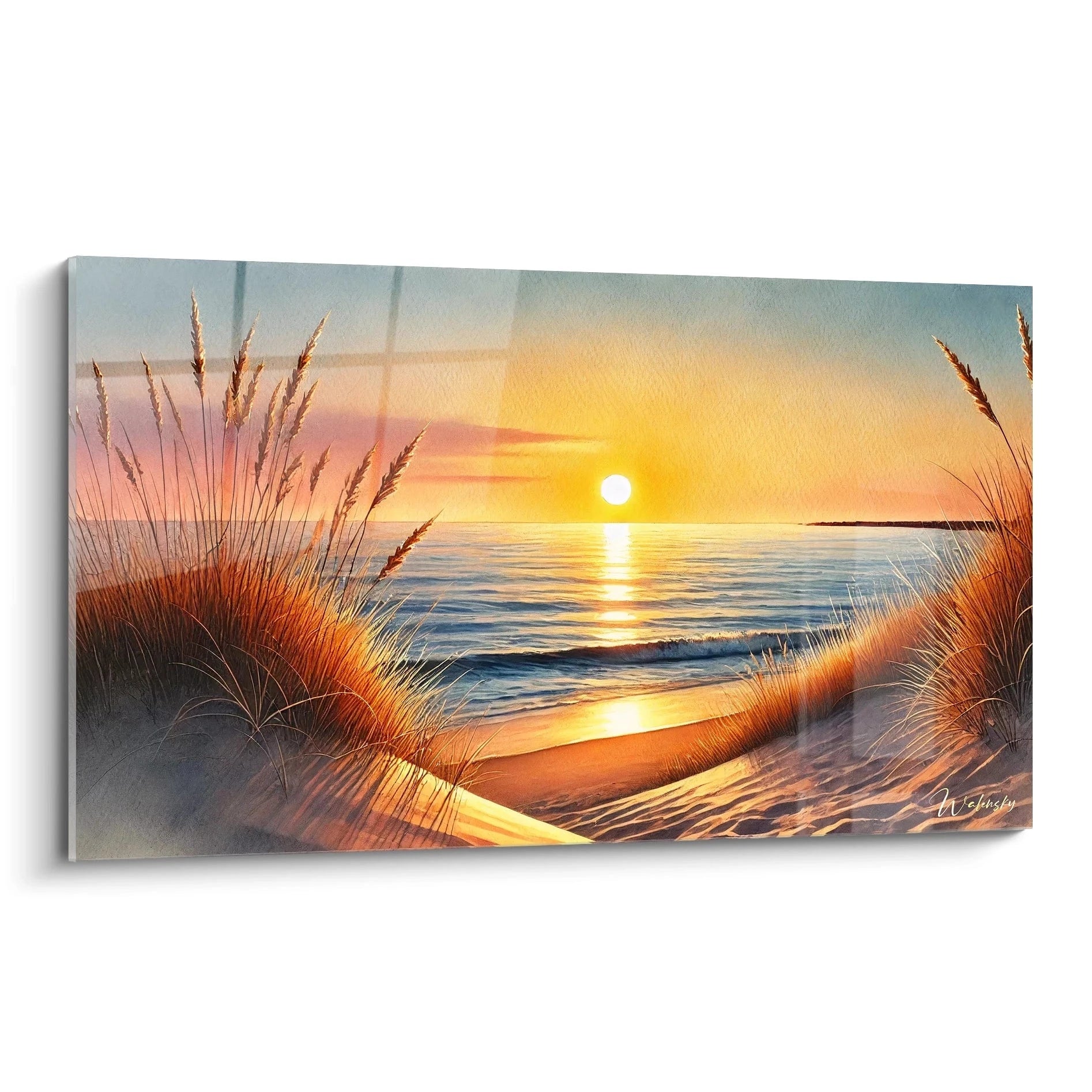 Découvrez le tableau plage, une œuvre qui capture la sérénité d'un coucher de soleil sur les dunes. Des teintes chaudes et apaisantes pour une ambiance relaxante.