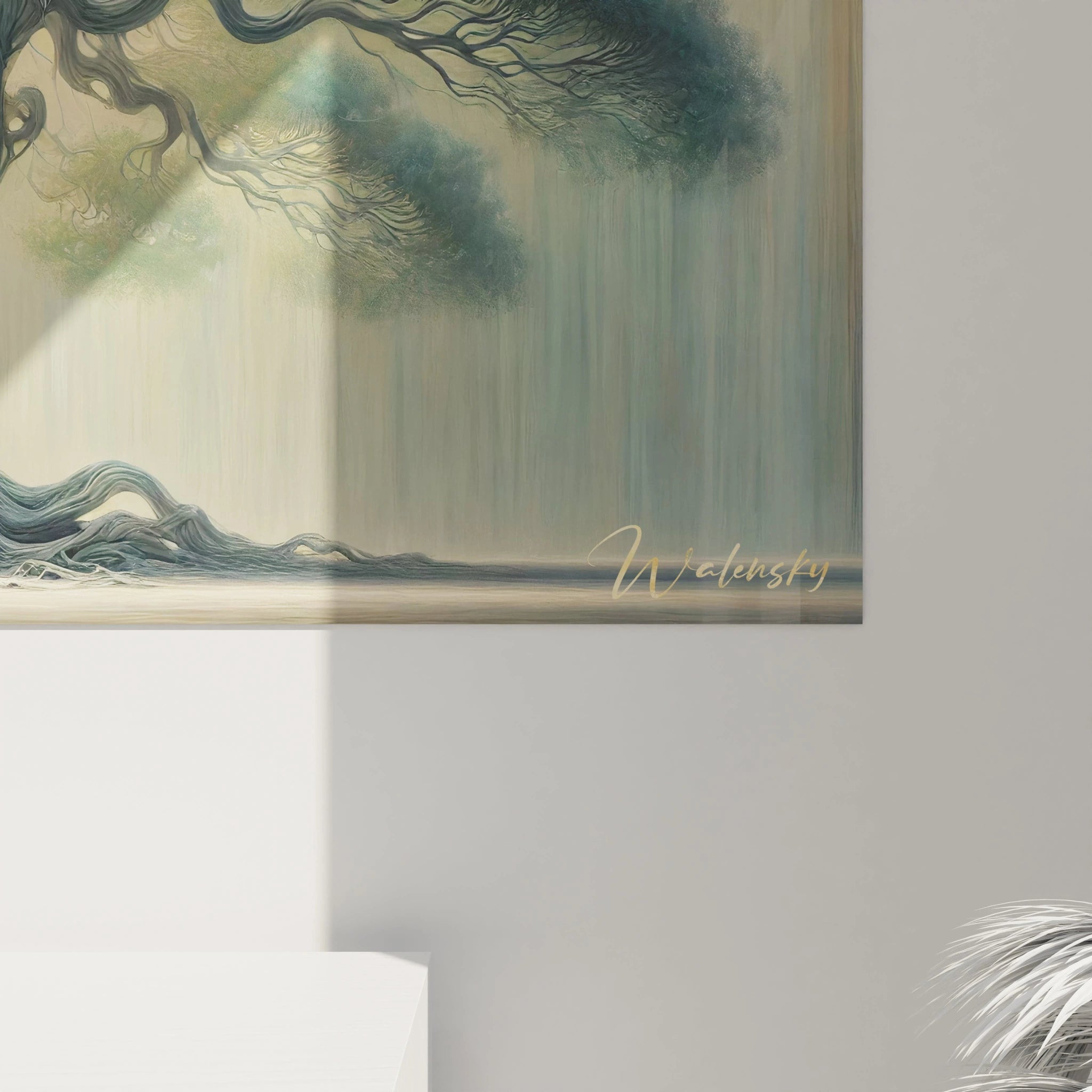 Découvrez de près les détails du tableau Arbre de Vie : des branches sinueuses et des teintes naturelles évoquent la sagesse et l’énergie vitale de la nature.