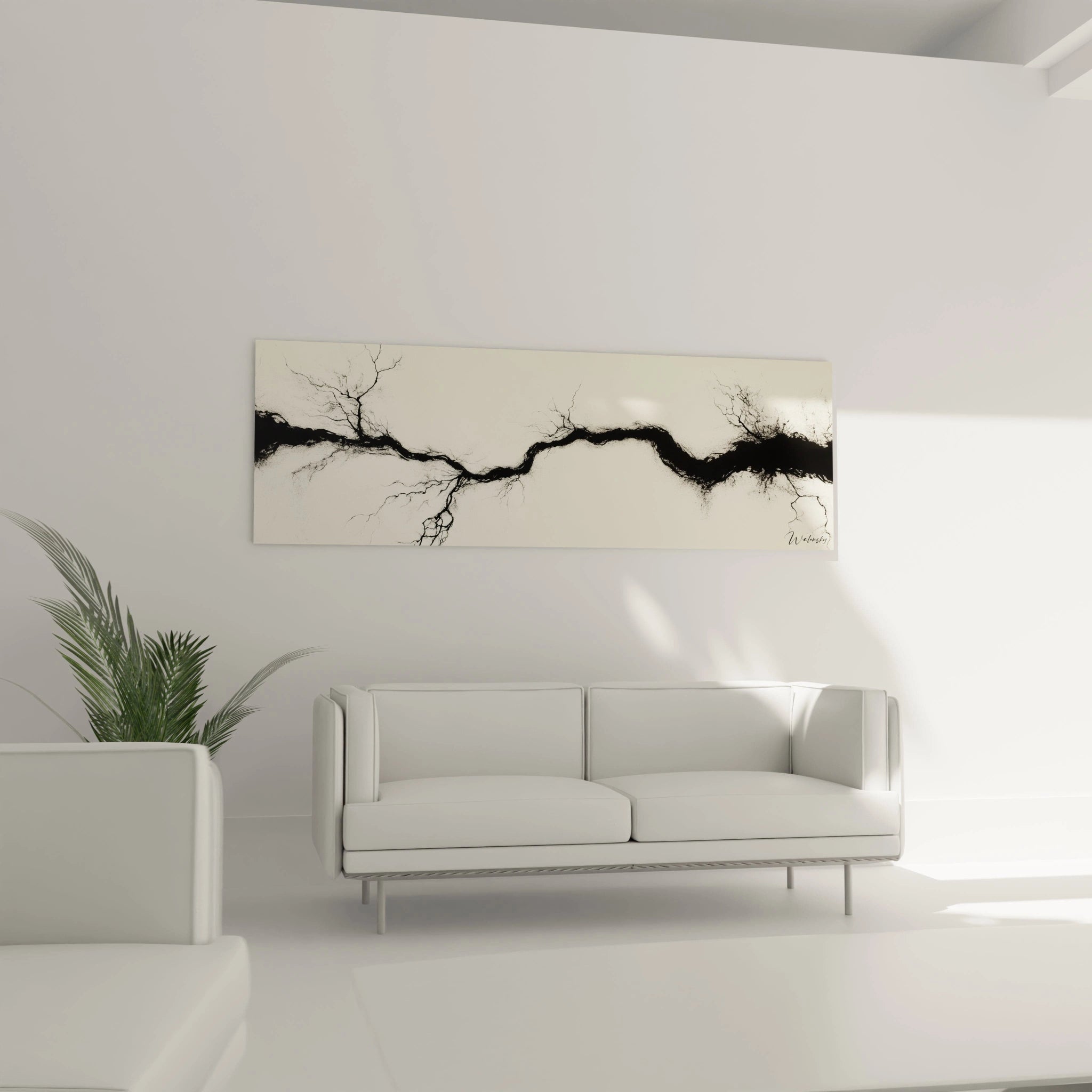 Tableau minimaliste abstrait Walensky avec des lignes noires sur fond clair, idéal pour la décoration intérieure moderne