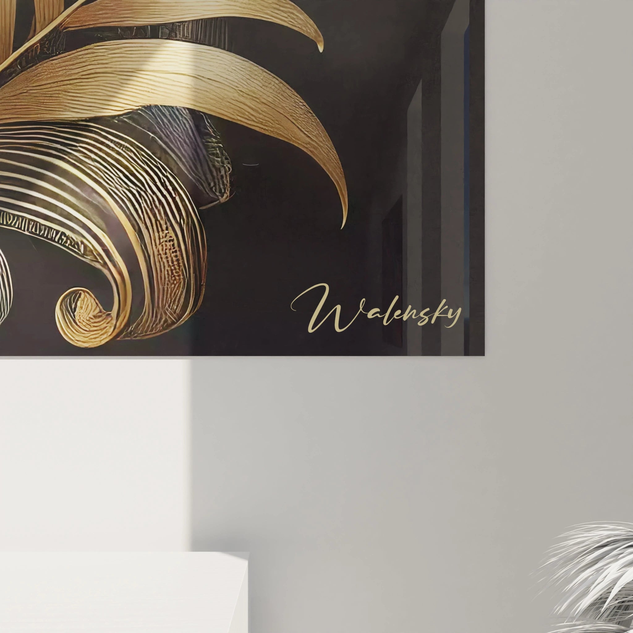 Vue rapprochée d'un angle en bas à droite d'un tableau Nature en verre acrylique - Détails de qualité exceptionnelle - Art mural géant avec finition parfaite - Décoration murale naturelle - Matériaux de haute qualité et design écologique