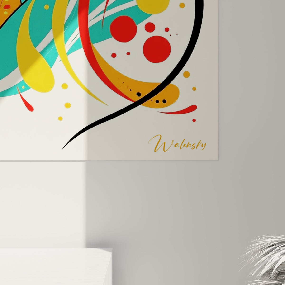 Détail des touches dorées et noires de la raie manta révélant le grain et l'éclat de l'impression murale