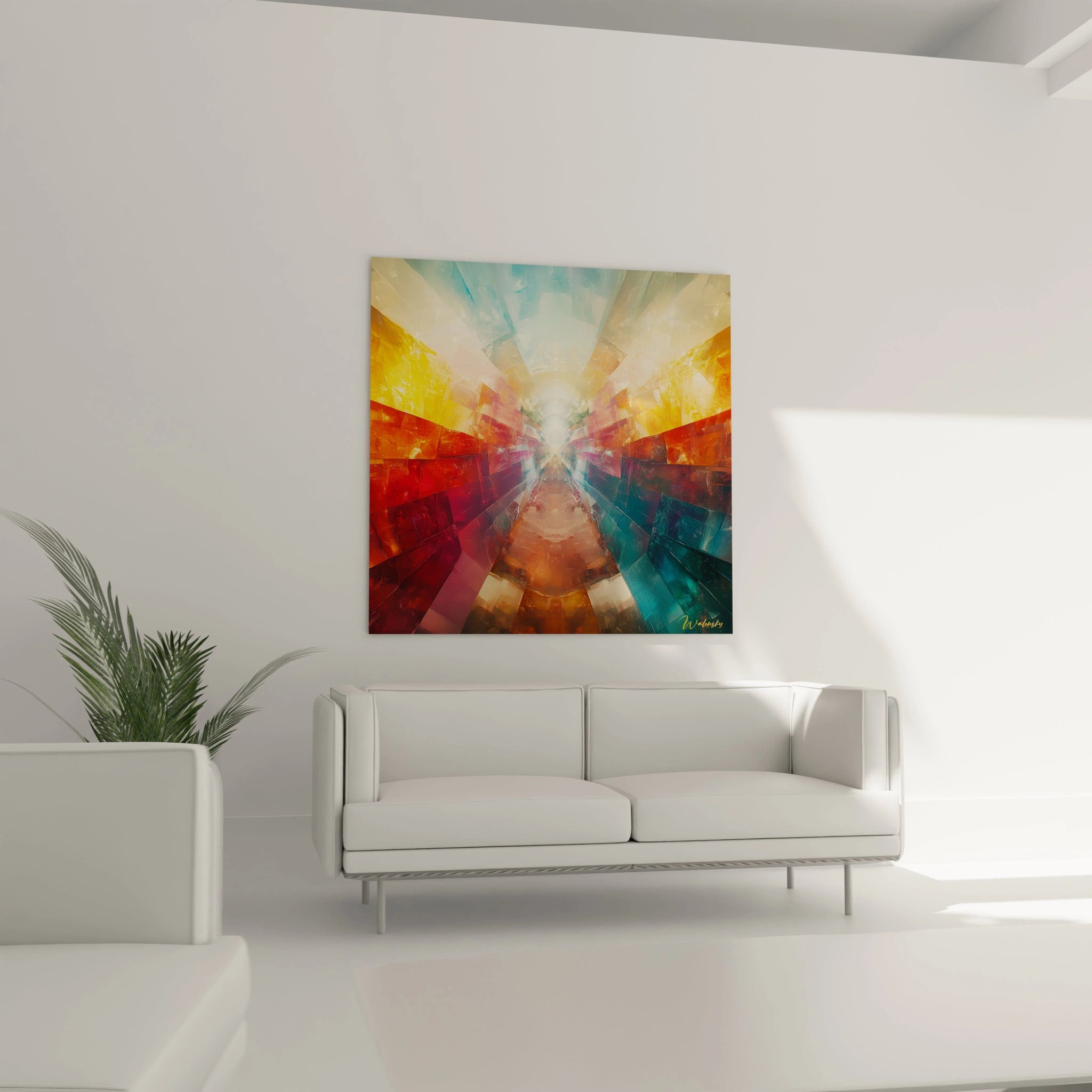 Tableau géométrique abstrait Walensky aux couleurs vives pour décorer un salon moderne