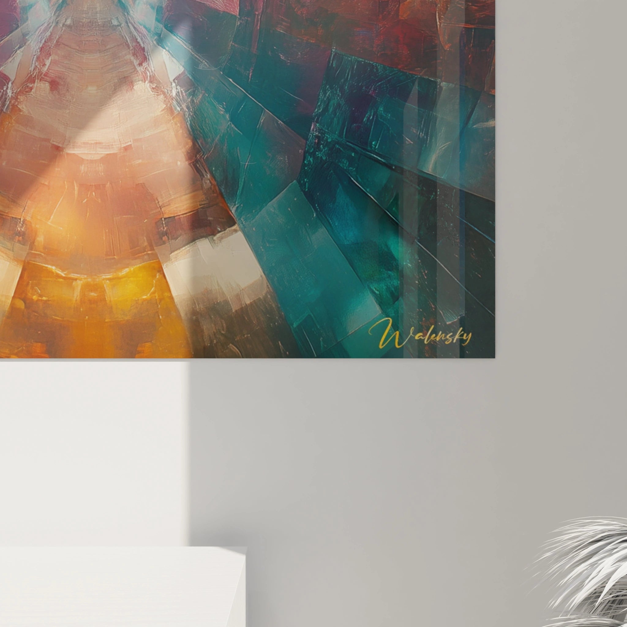 Tableau géométrique abstrait de Walensky avec des couleurs vives et des motifs dynamiques pour la décoration intérieure