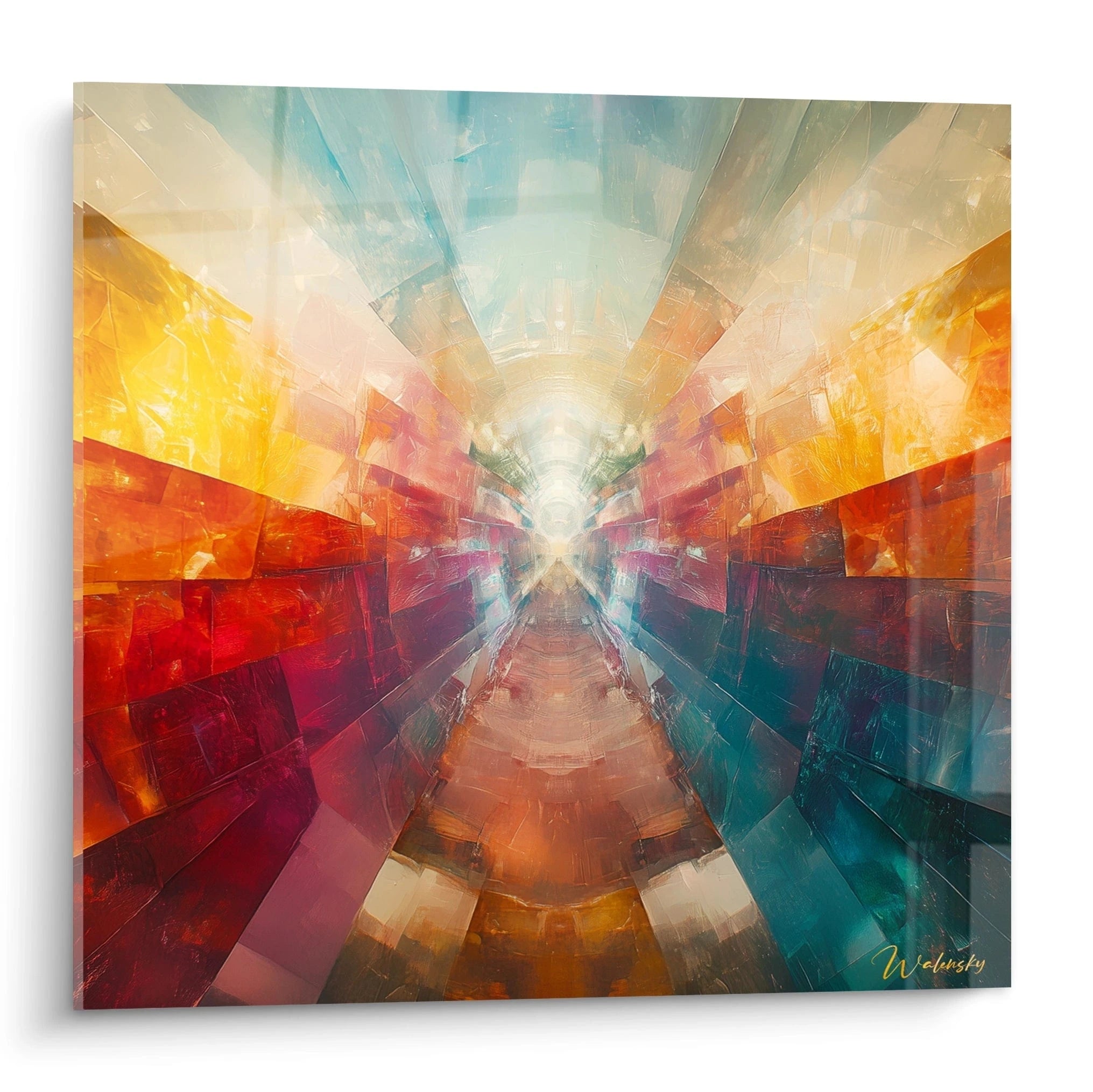 Tableau géométrique abstrait de Walensky avec des motifs colorés et des formes en 3D