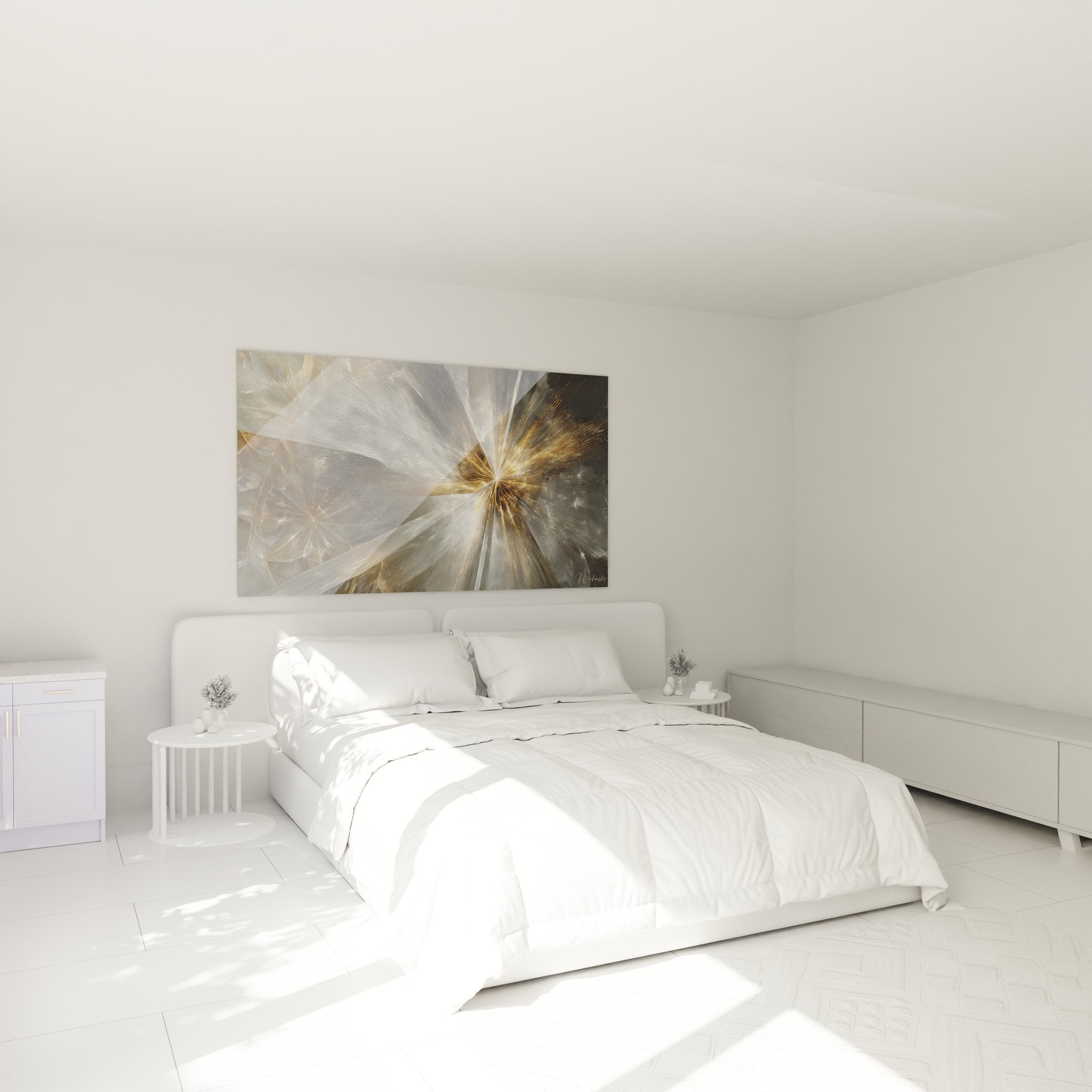 Tableau rayons dorés ambiance chambre décoration murale moderne art abstrait lumineux