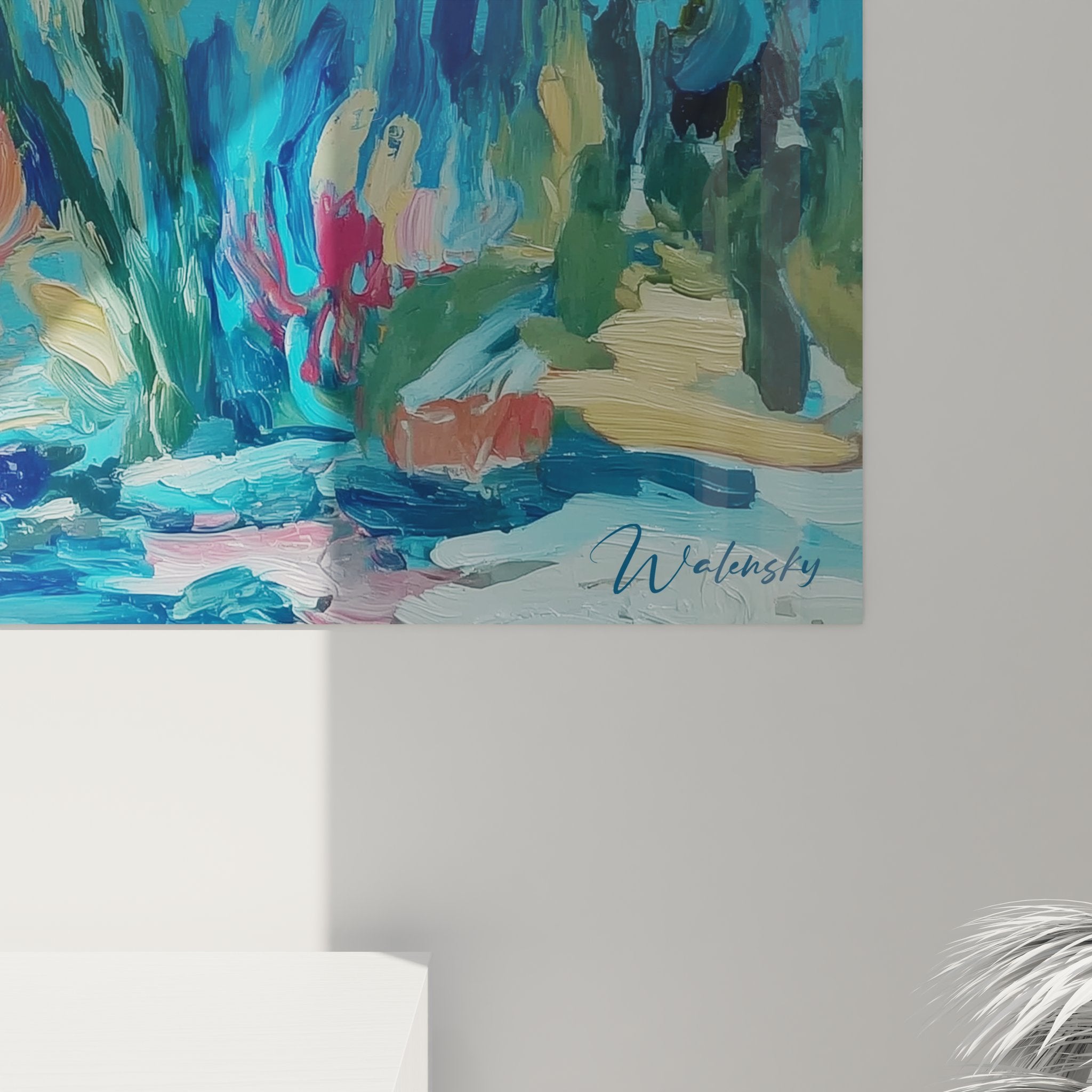 Vue ensemble tableau mural fonds marins récif corallien style impressionniste