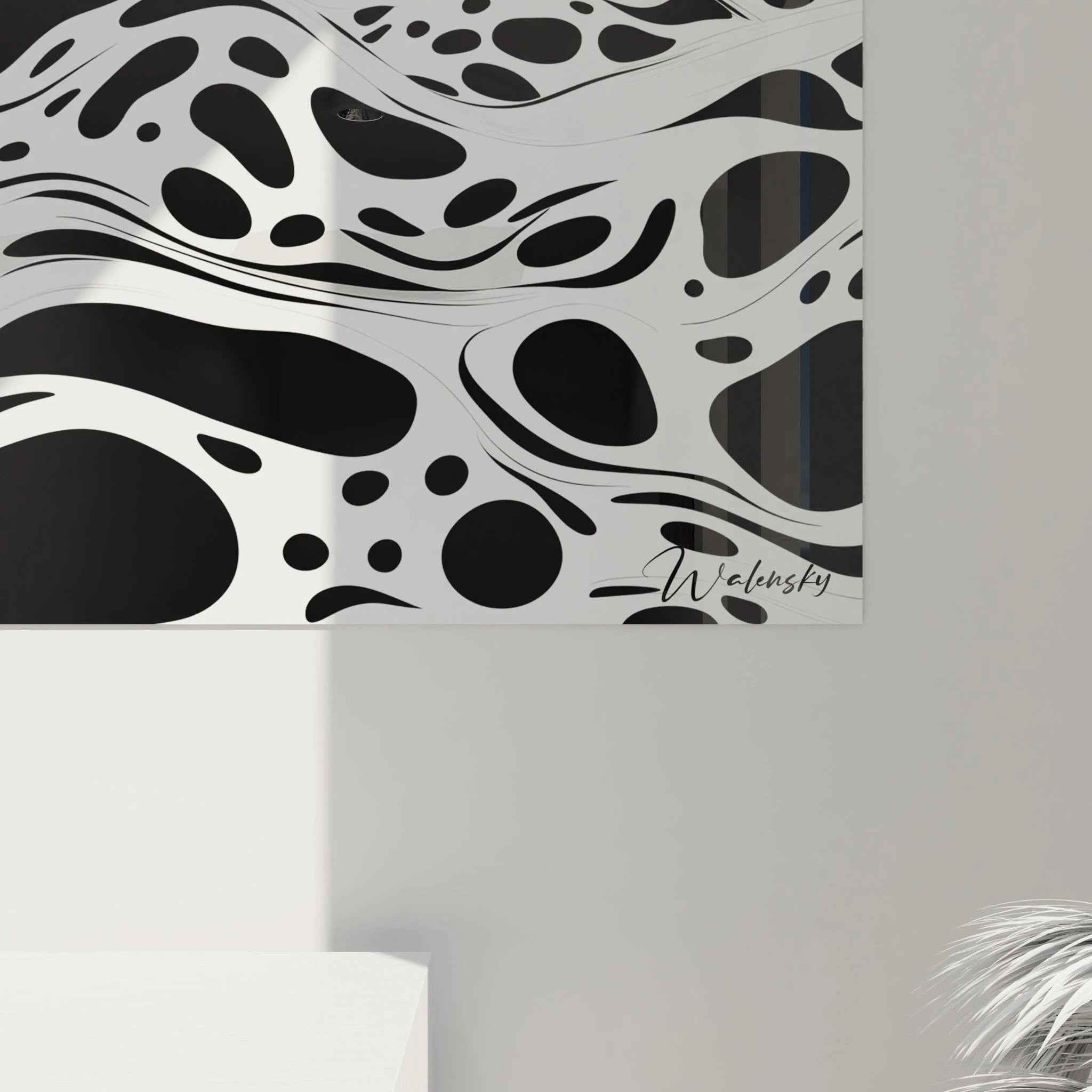Tableau tacheté noir et blanc de Walensky avec des motifs fluides et modernes