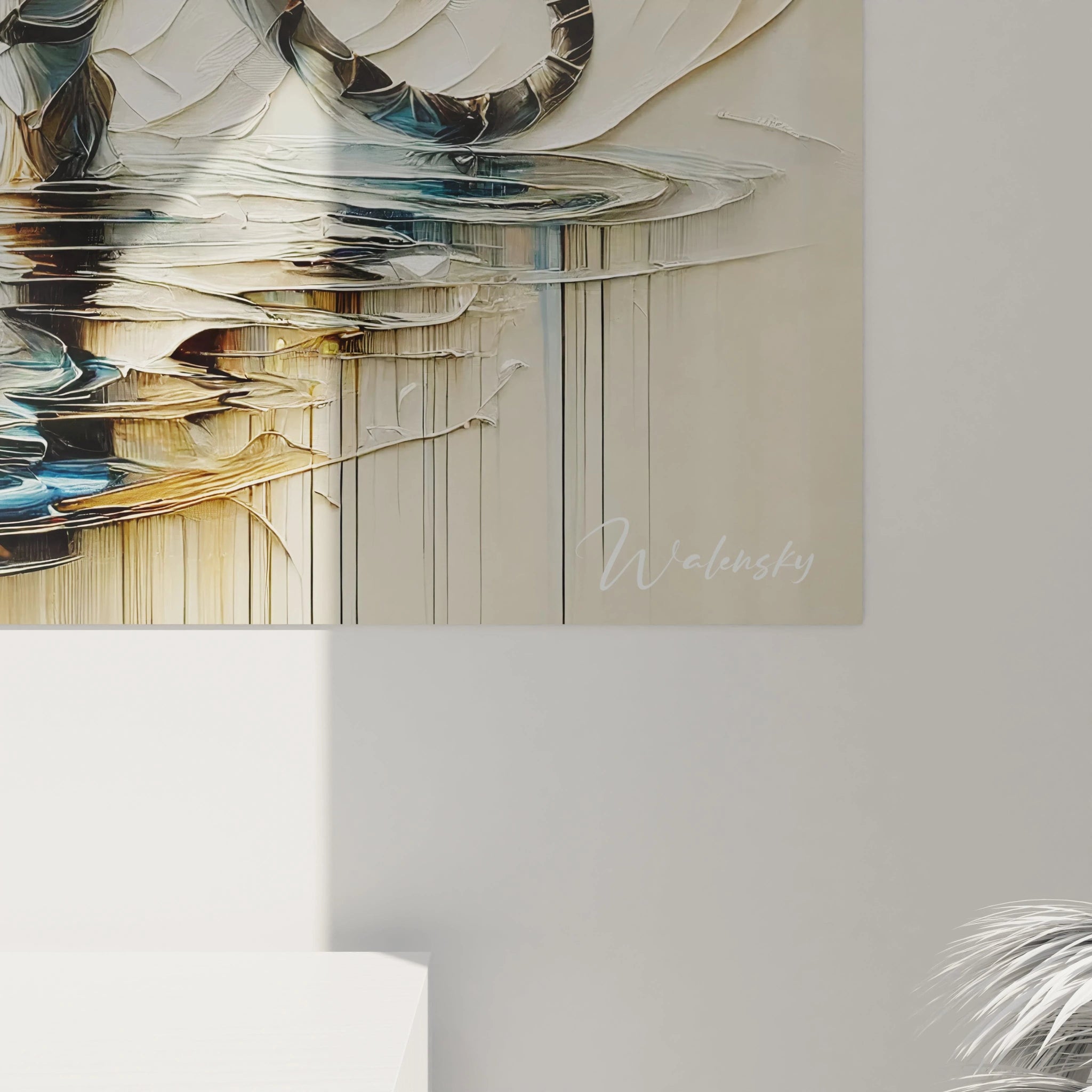 Une vue de près du tableau tigre révèle des détails époustouflants. Les coups de pinceau précis et les textures subtiles soulignent la puissance et la beauté naturelle du tigre dans une harmonie parfaite avec la nature.