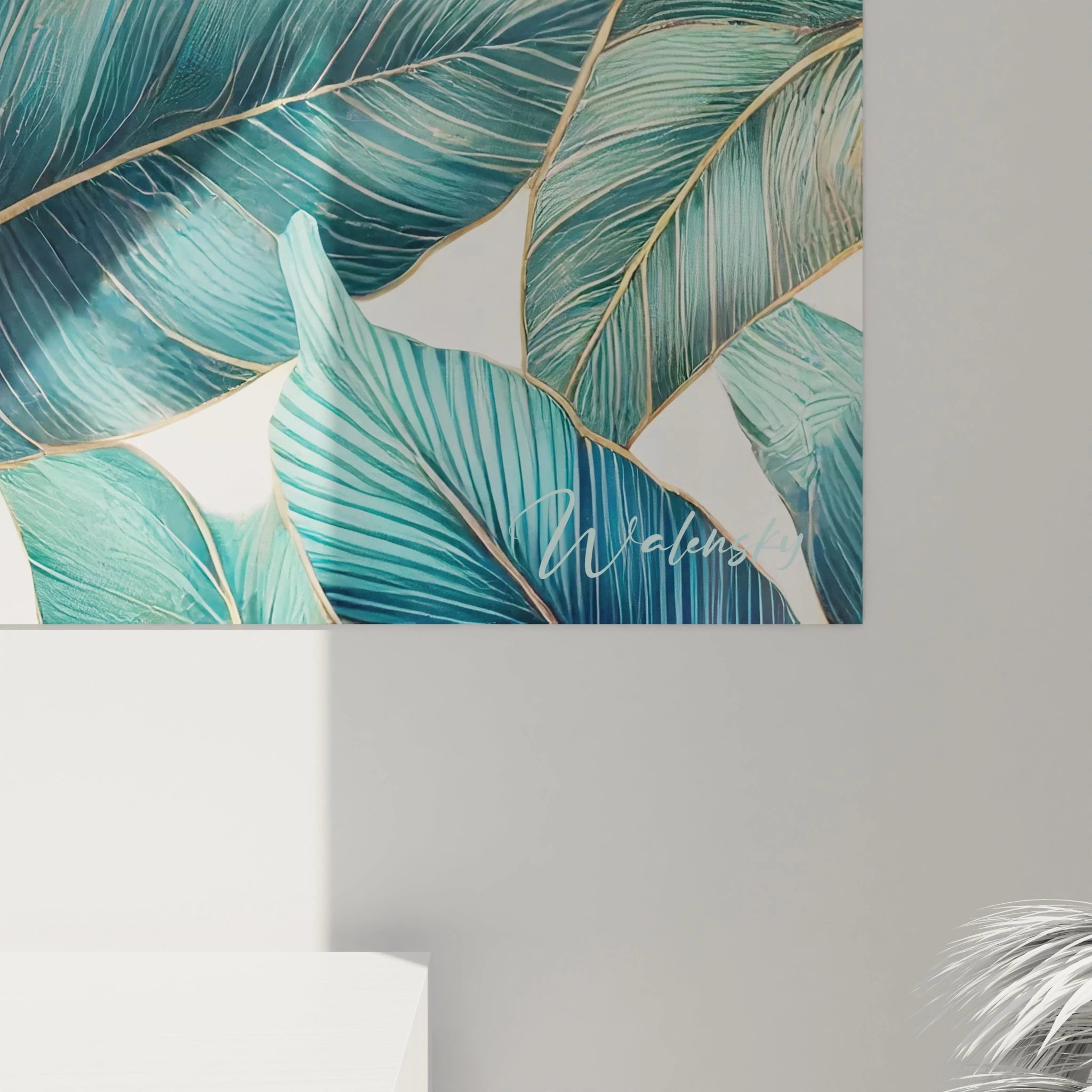 Vue rapprochée d'un angle en bas à droite d'un tableau Nature en verre acrylique - Détails de qualité exceptionnelle - Art mural géant avec finition parfaite - Décoration murale naturelle - Matériaux de haute qualité et design écologique