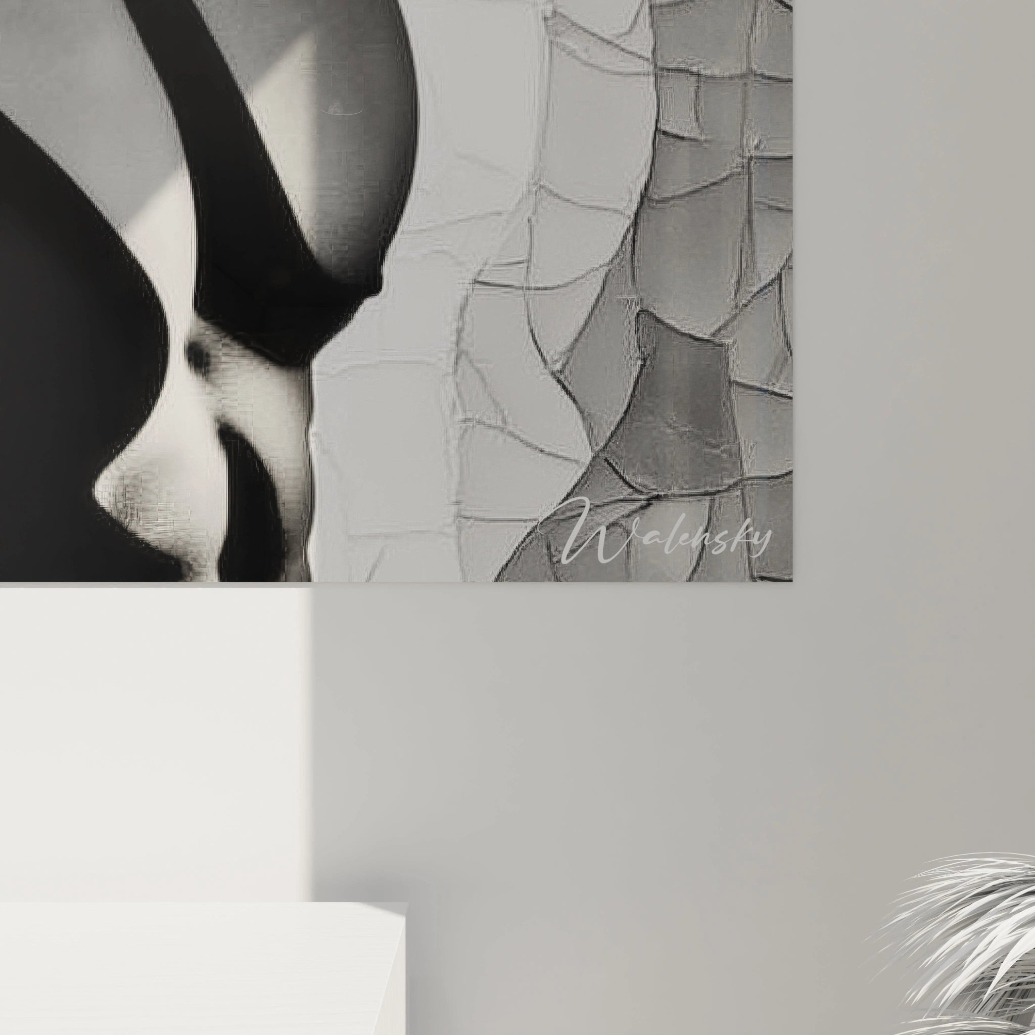 Tableau art masculin moderne en noir et blanc, représentant une silhouette stylisée sur un fond texturé