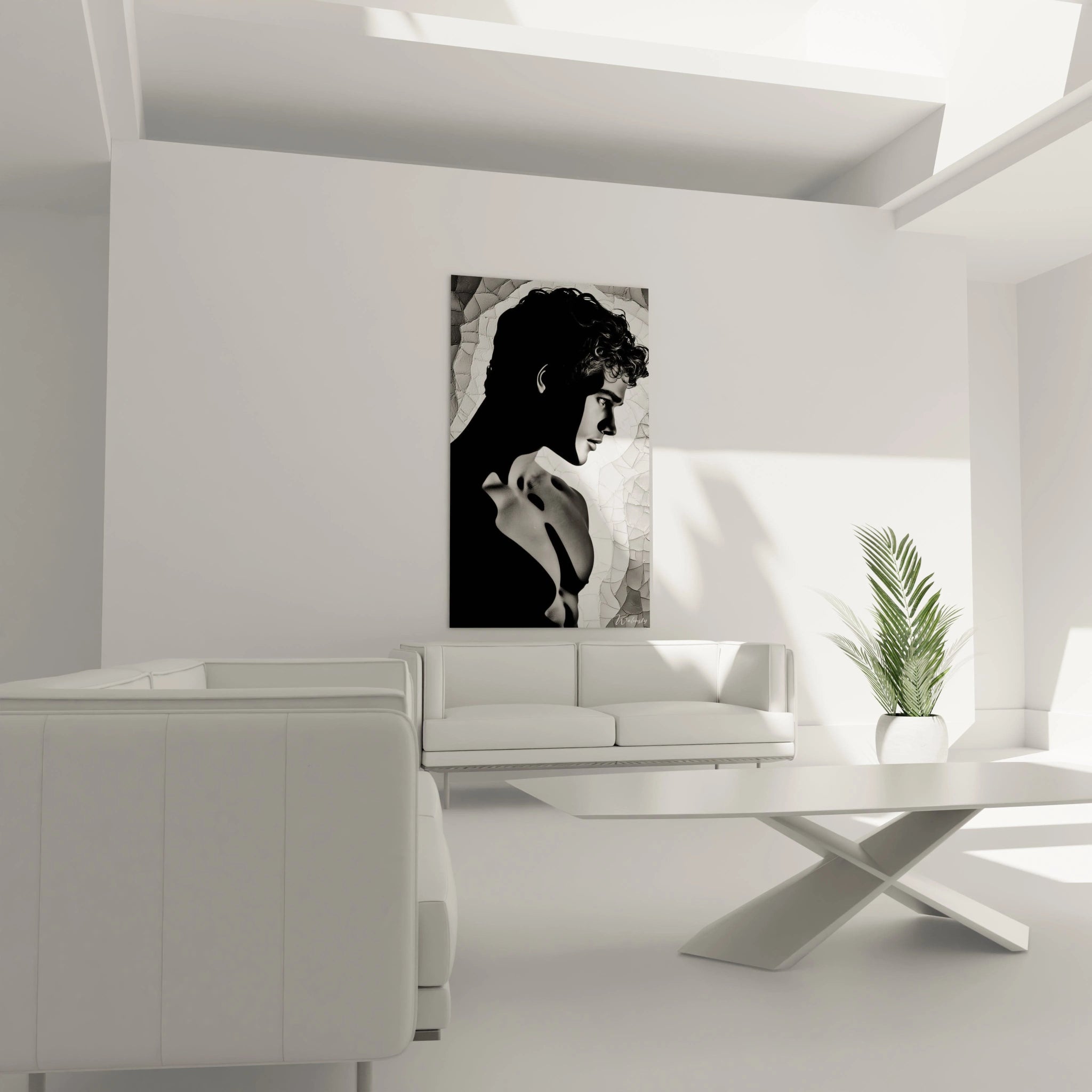 Tableau mural art masculin moderne en noir et blanc avec une silhouette artistique d'homme