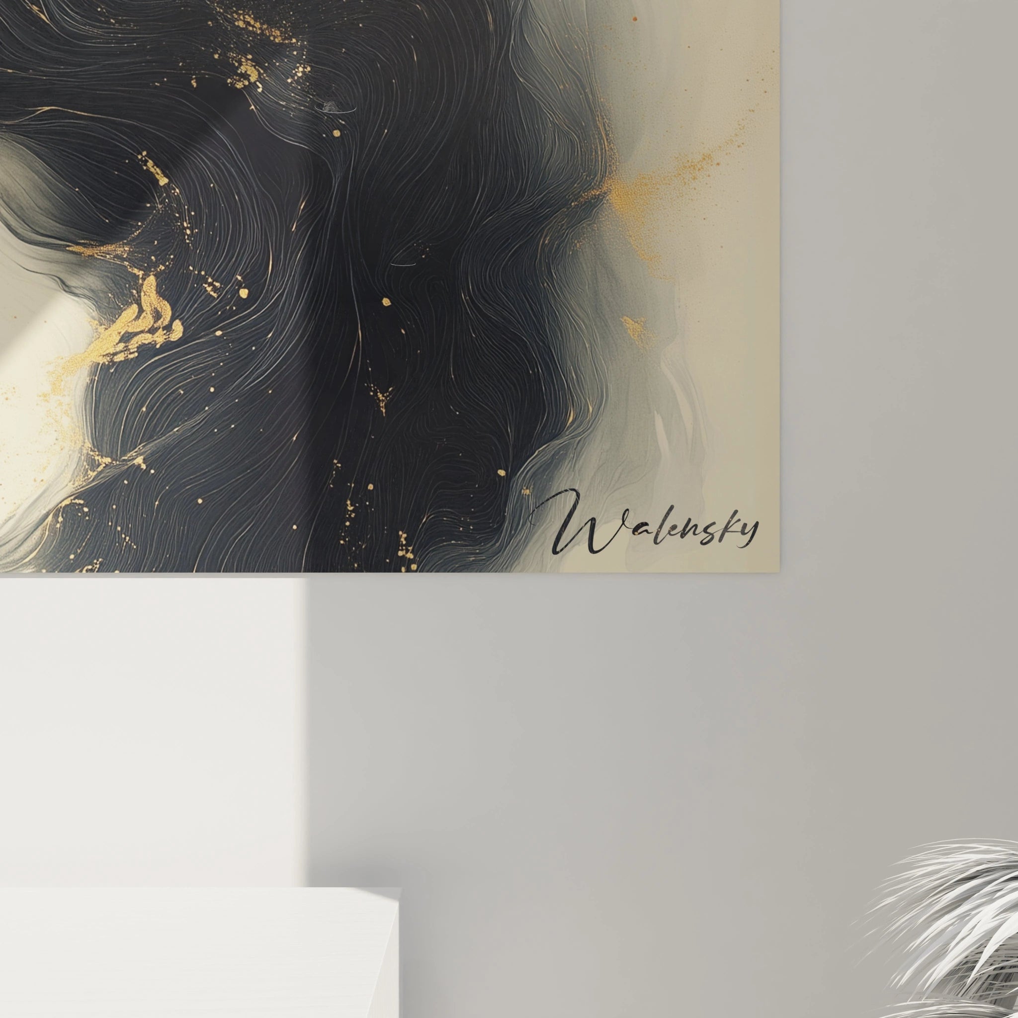 Tableau expressionniste abstrait de Walensky avec des couleurs dorées et des mouvements fluides