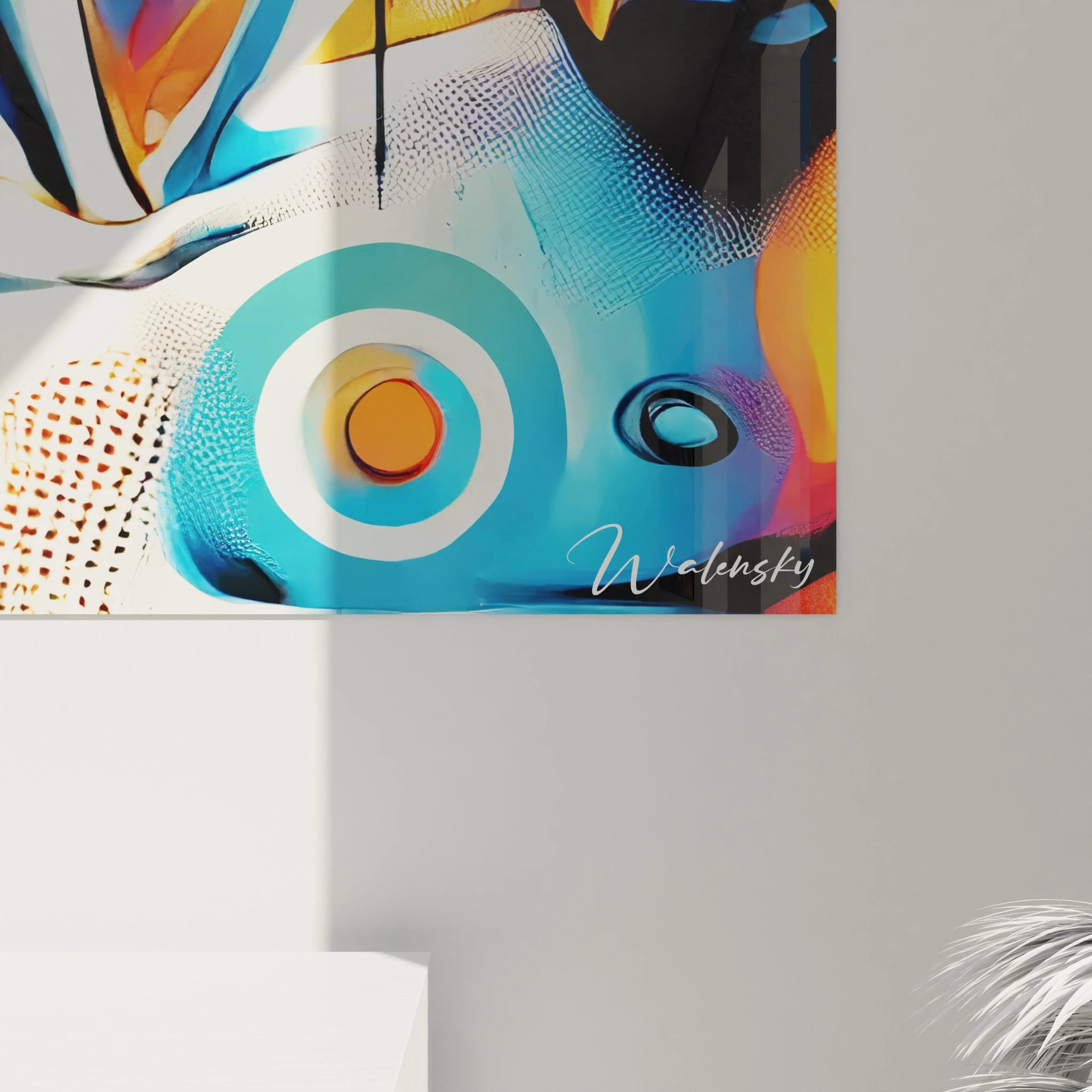 Vue de près du tableau "David" pop art. Les détails des points de trame, des couleurs saturées et des motifs géométriques révèlent toute la profondeur de cette œuvre moderne.