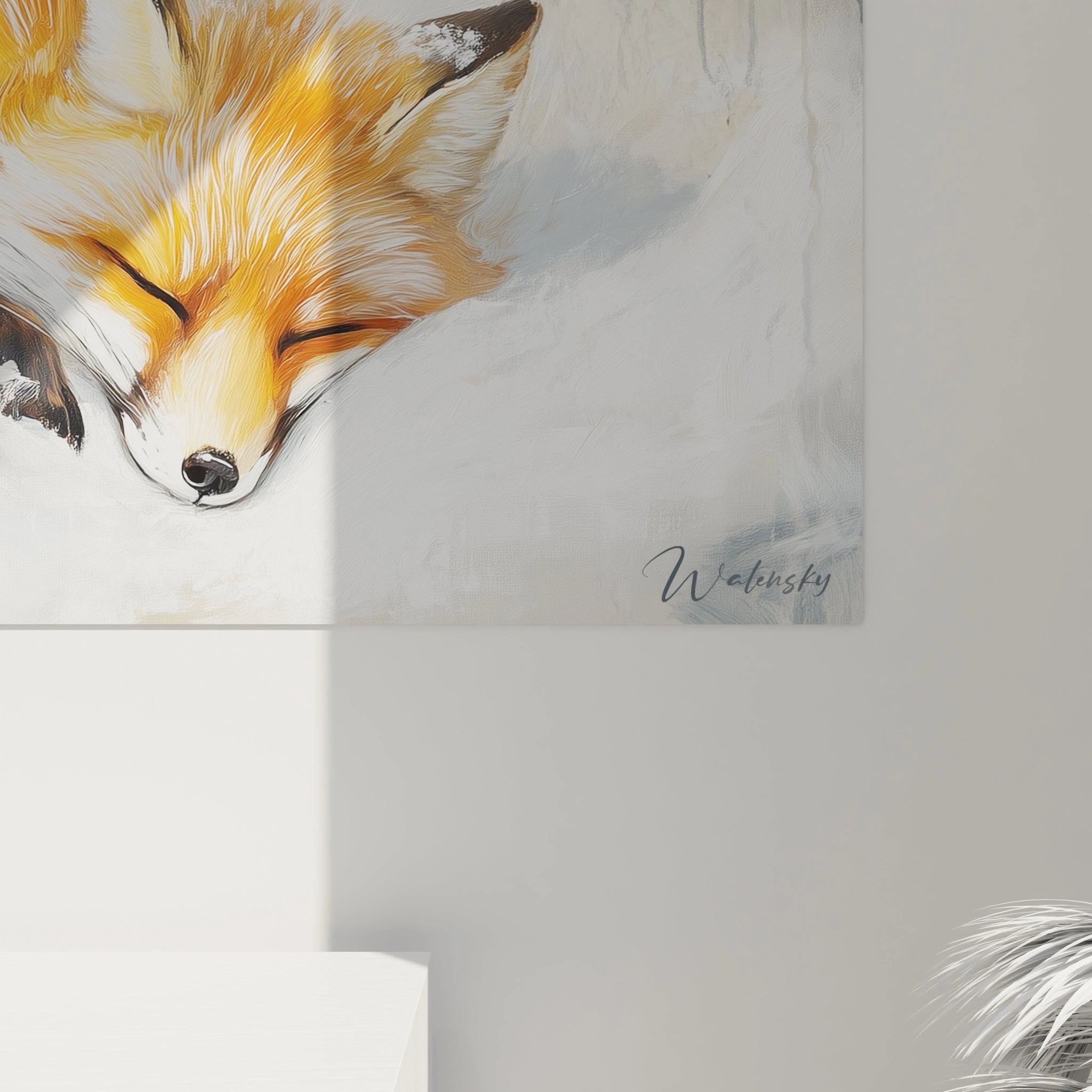 Tableau renard endormi avec style artistique signé Walensky pour décoration murale apaisante