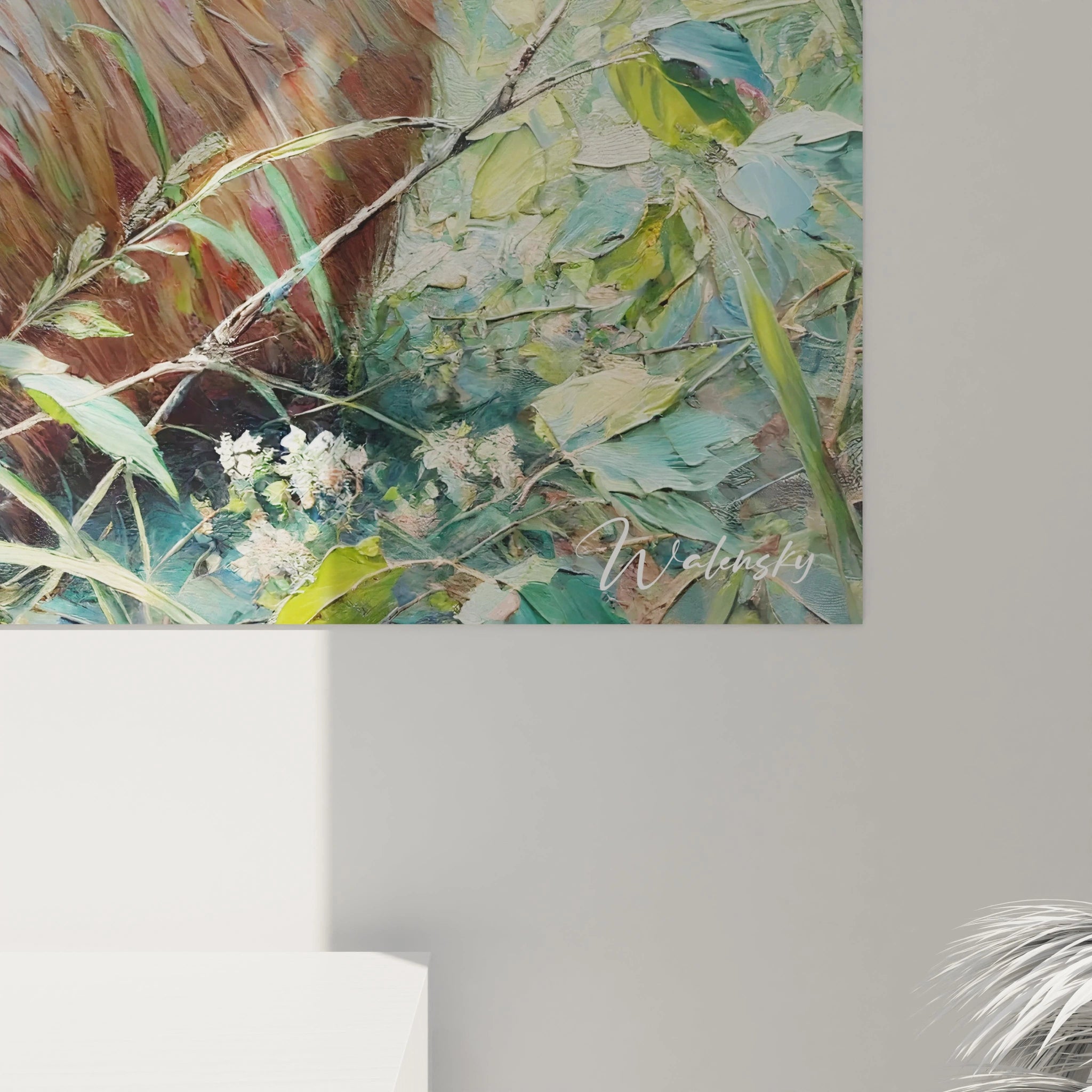 Vue de pres, chaque detail de ce tableau capybara revele la fusion entre realisme et impressionnisme. Les couleurs vibrantes et les textures apportent profondeur et chaleur a votre interieur.