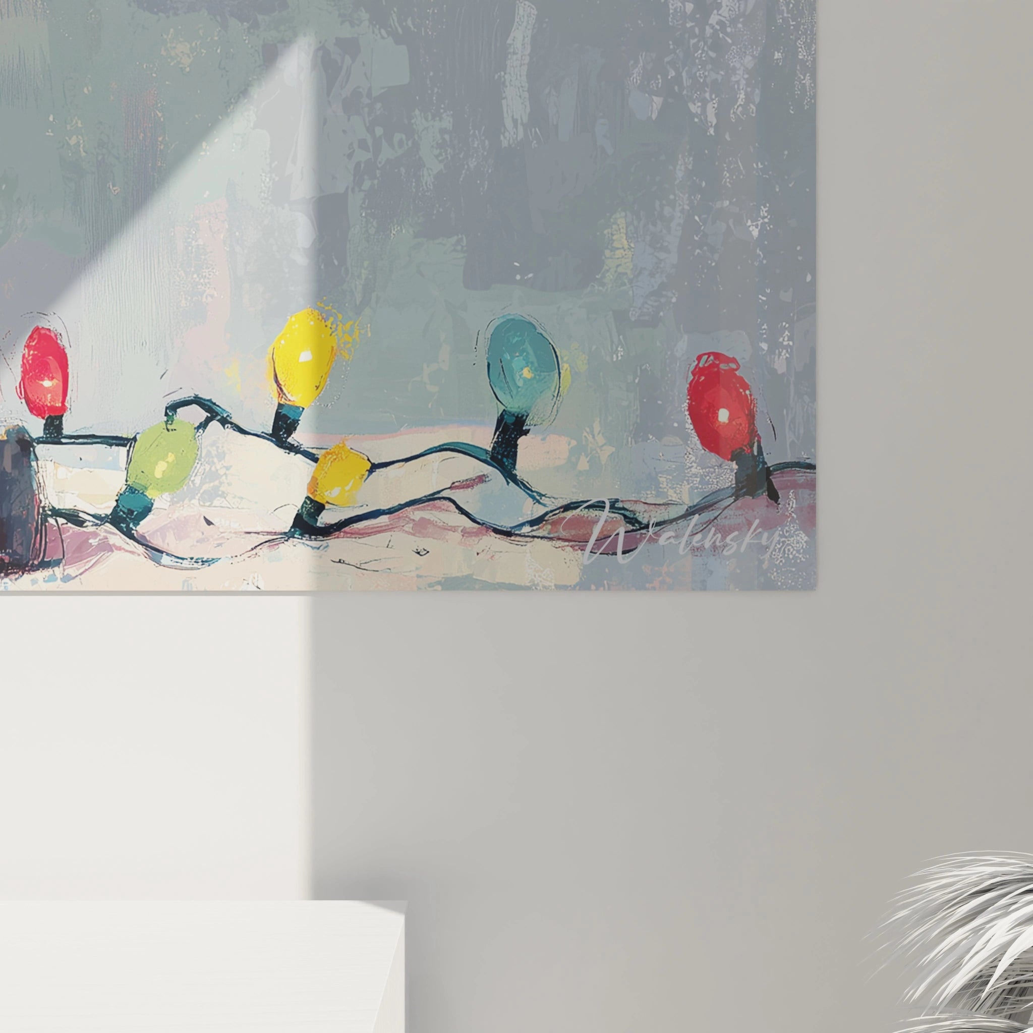 Tableau mural avec des lumières colorées pour un décor festif de Noël, parfait pour un tableau renne Noël.