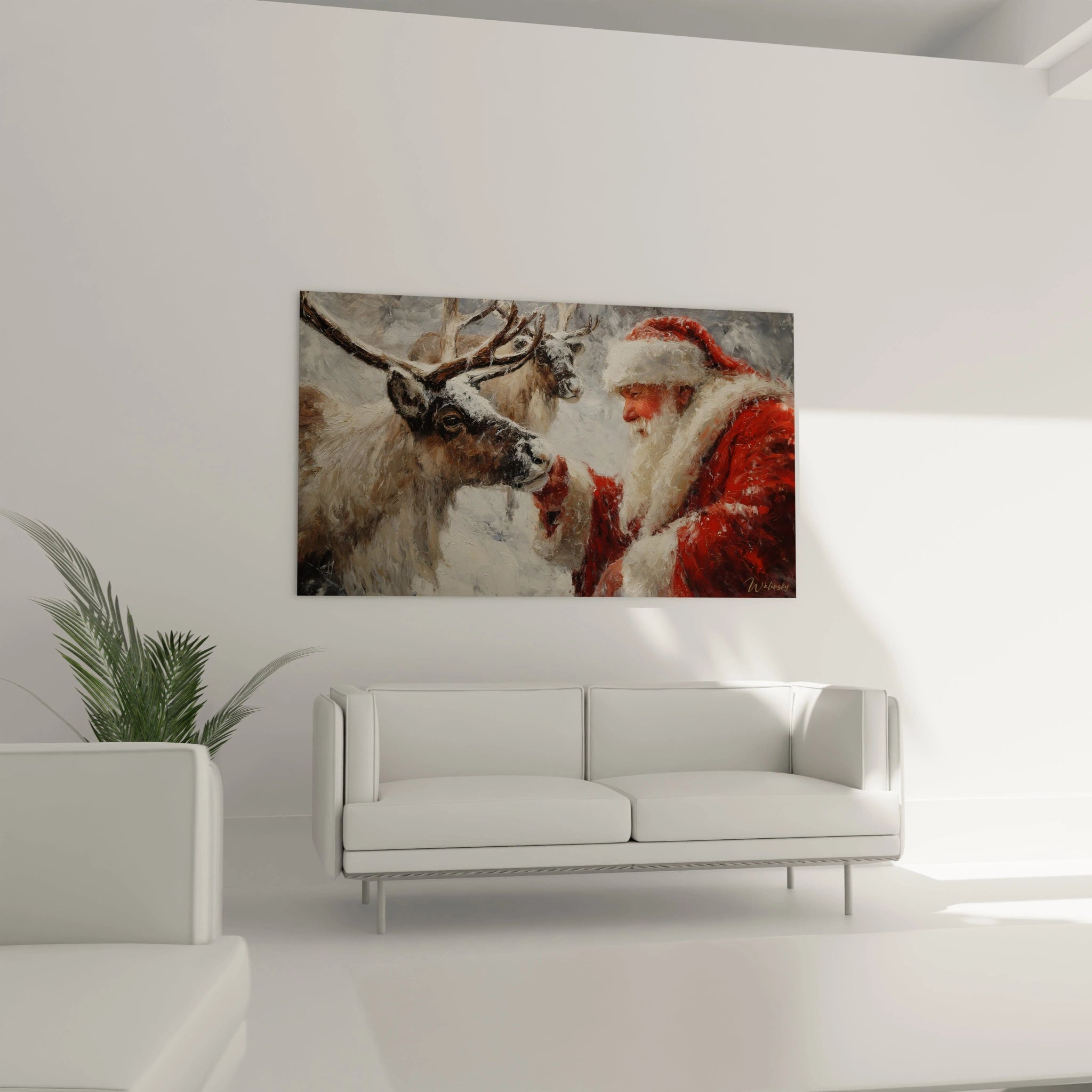 Tableau mural renne Noël de Walensky avec des couleurs vives et un décor festif
