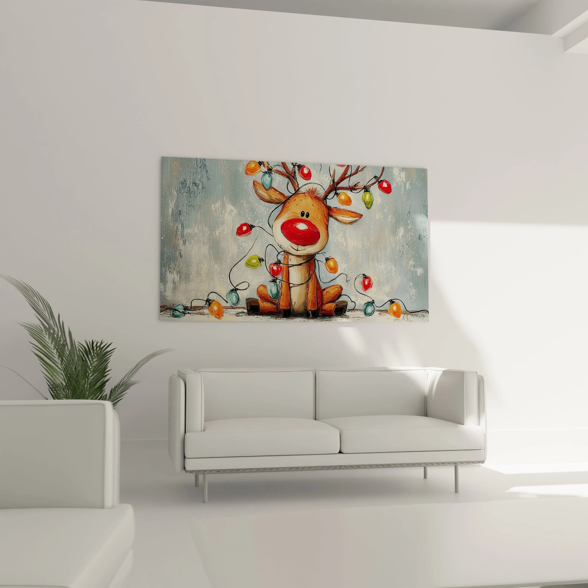 Tableau mural renne Noël décoration murale avec des lumières colorées pour un intérieur festif