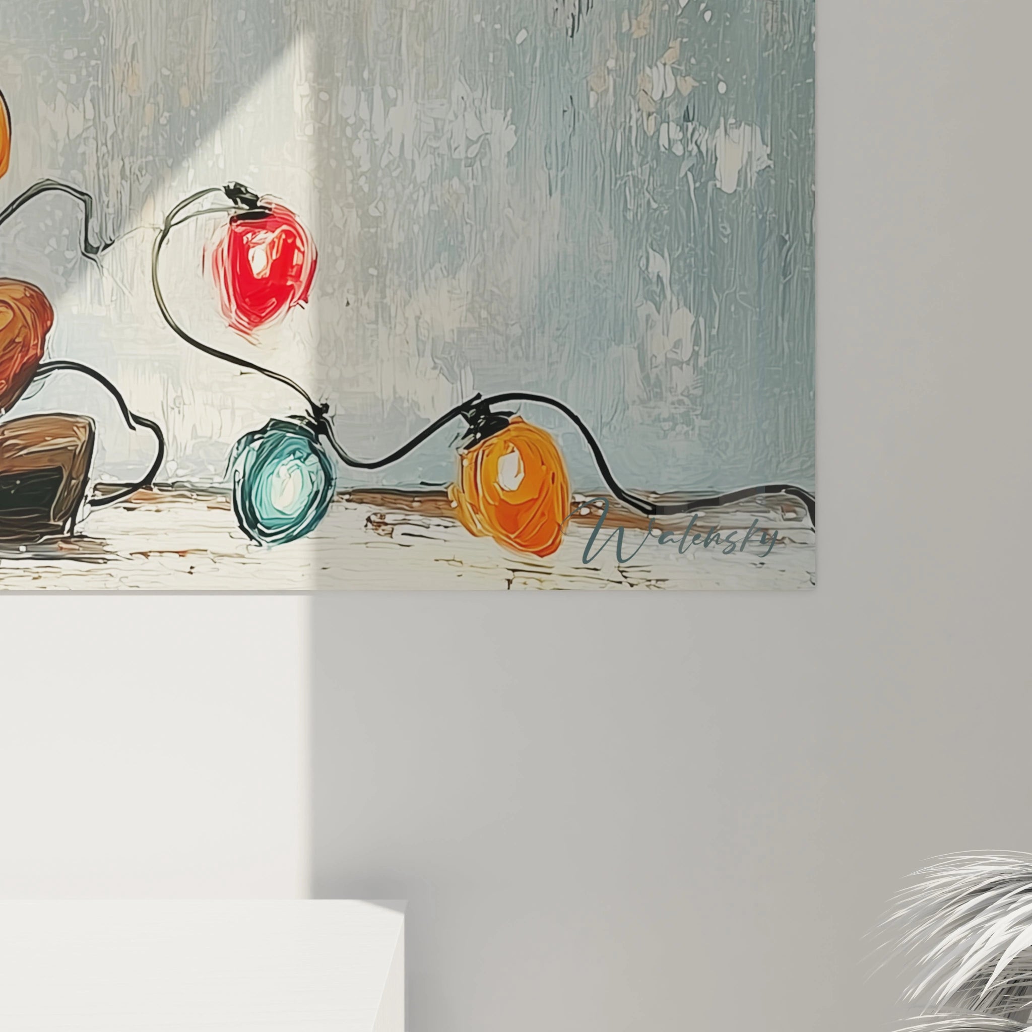 Tableau mural avec des lumières de Noël colorées pour un décor festive tableau renne Noël décoration murale