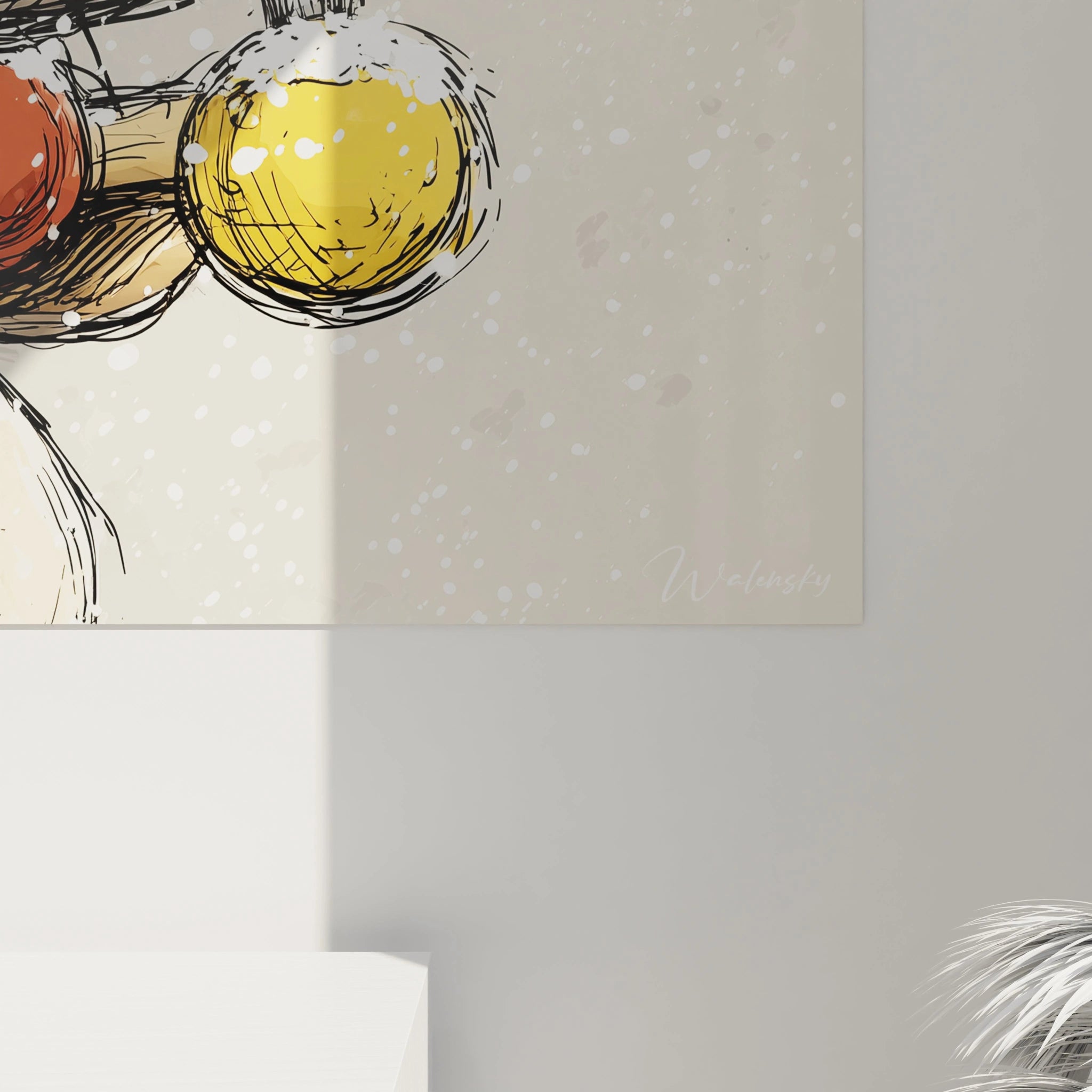 Tableau mural renne Noël avec des ornements colorés, parfait pour la décoration festive