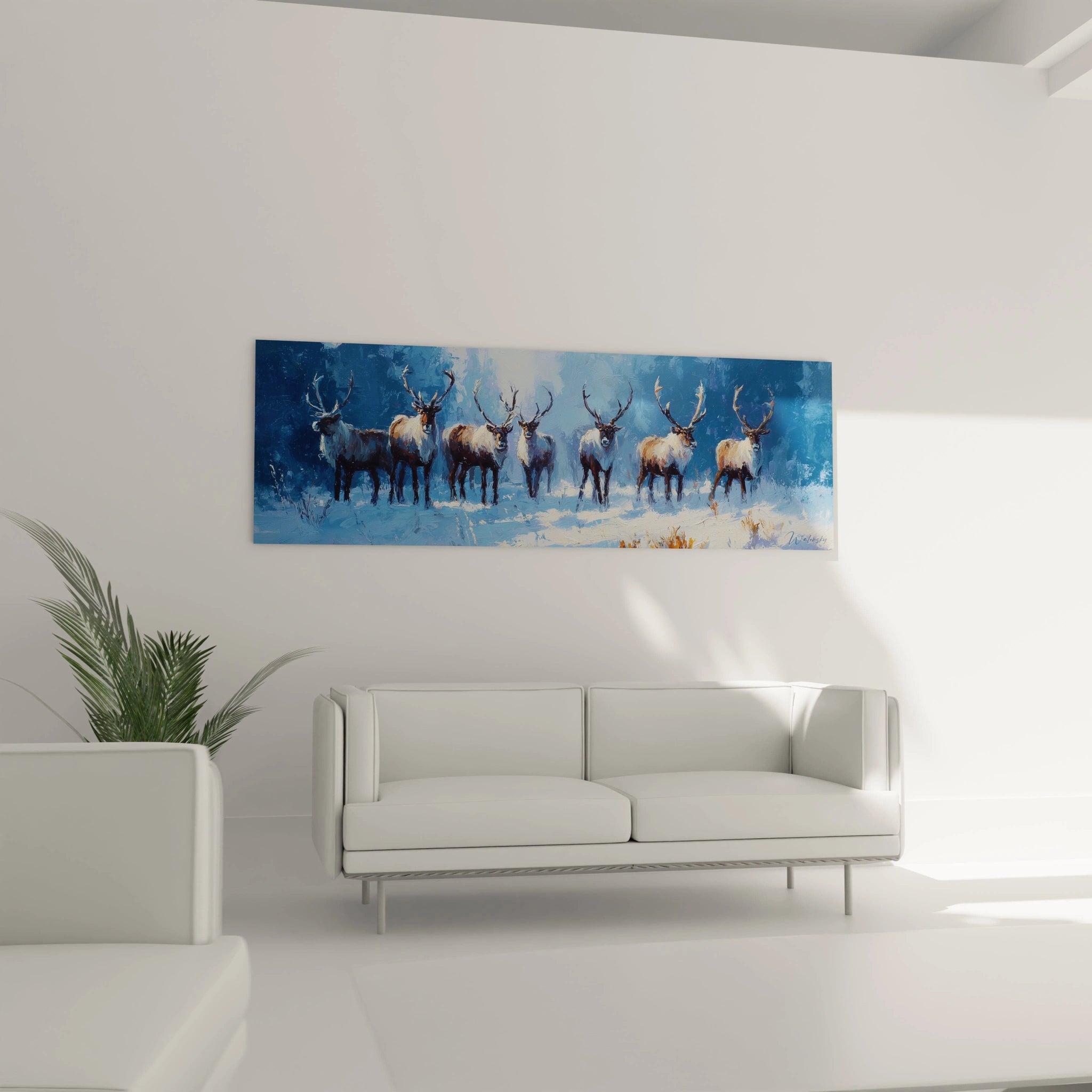 Tableau mural Rennes Noël représentant des cerfs dans un paysage hivernal apaisant